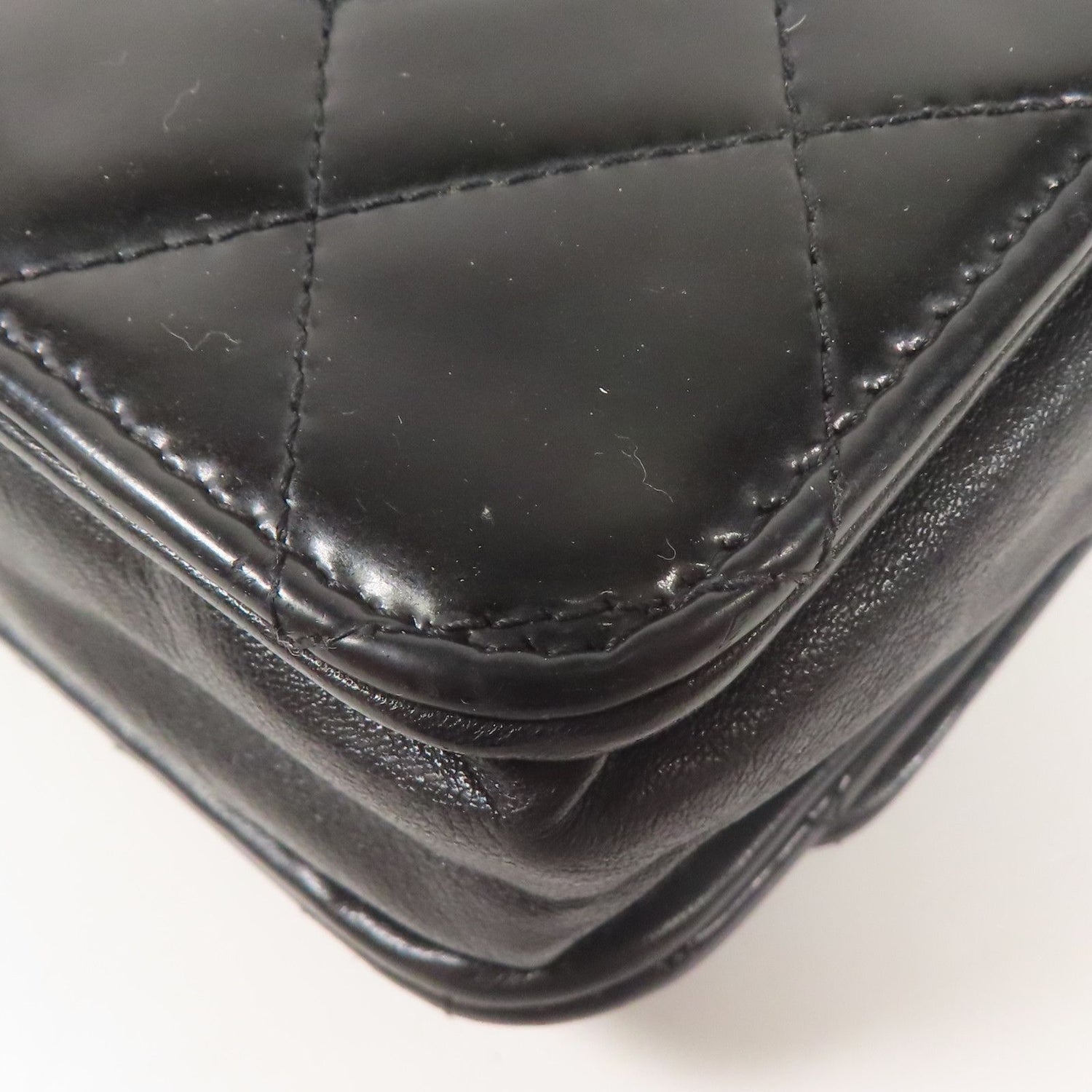 Chanel Black Lacquered Leather Woc Wallet On Chain Silver Cross Shoulder Back Bag Enamel