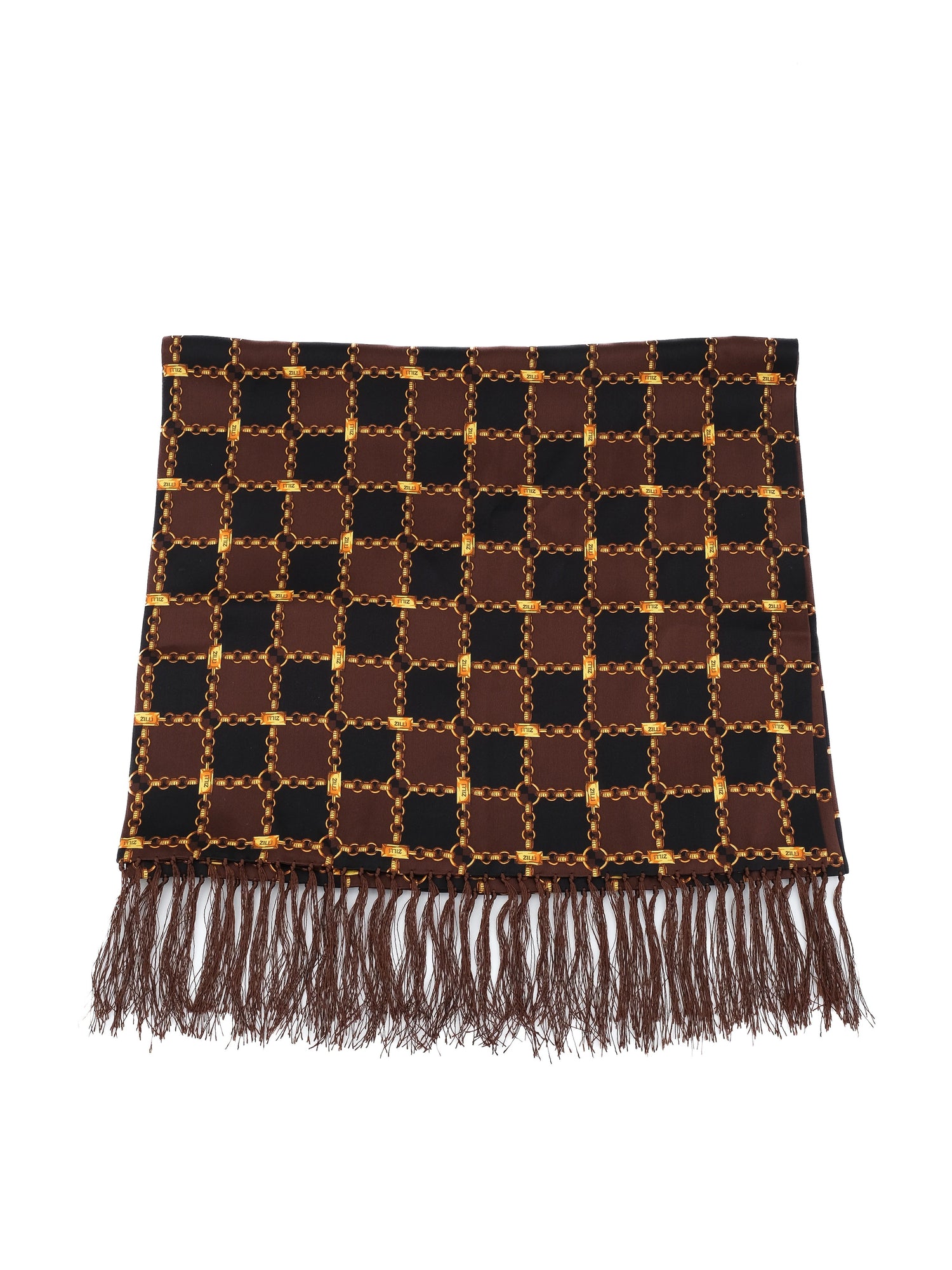 PERFECT Zilli Silk Scarf Brown Black Chain Design Made in France