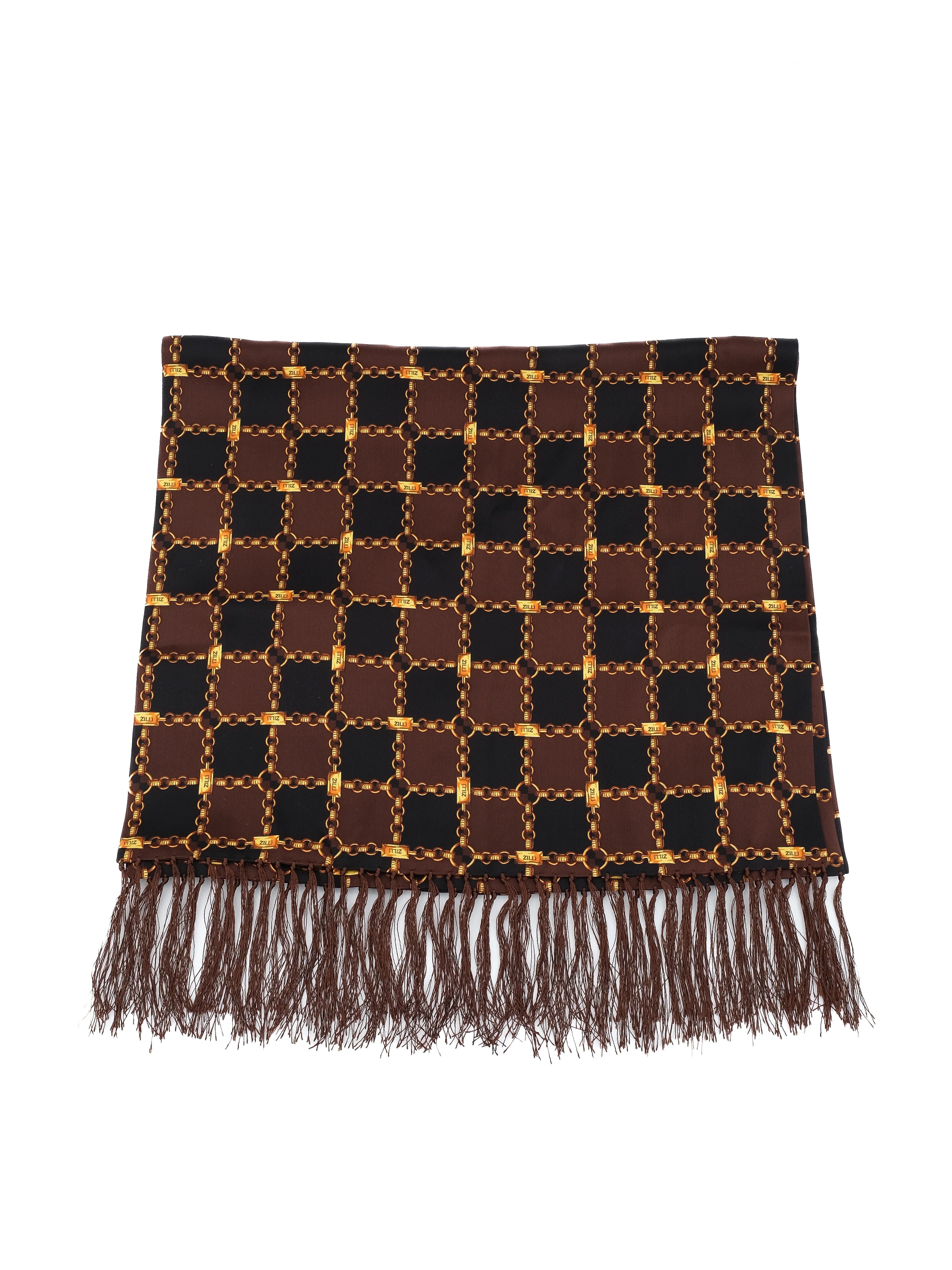 PERFECT Zilli Silk Scarf Brown Black Chain Design Made in France