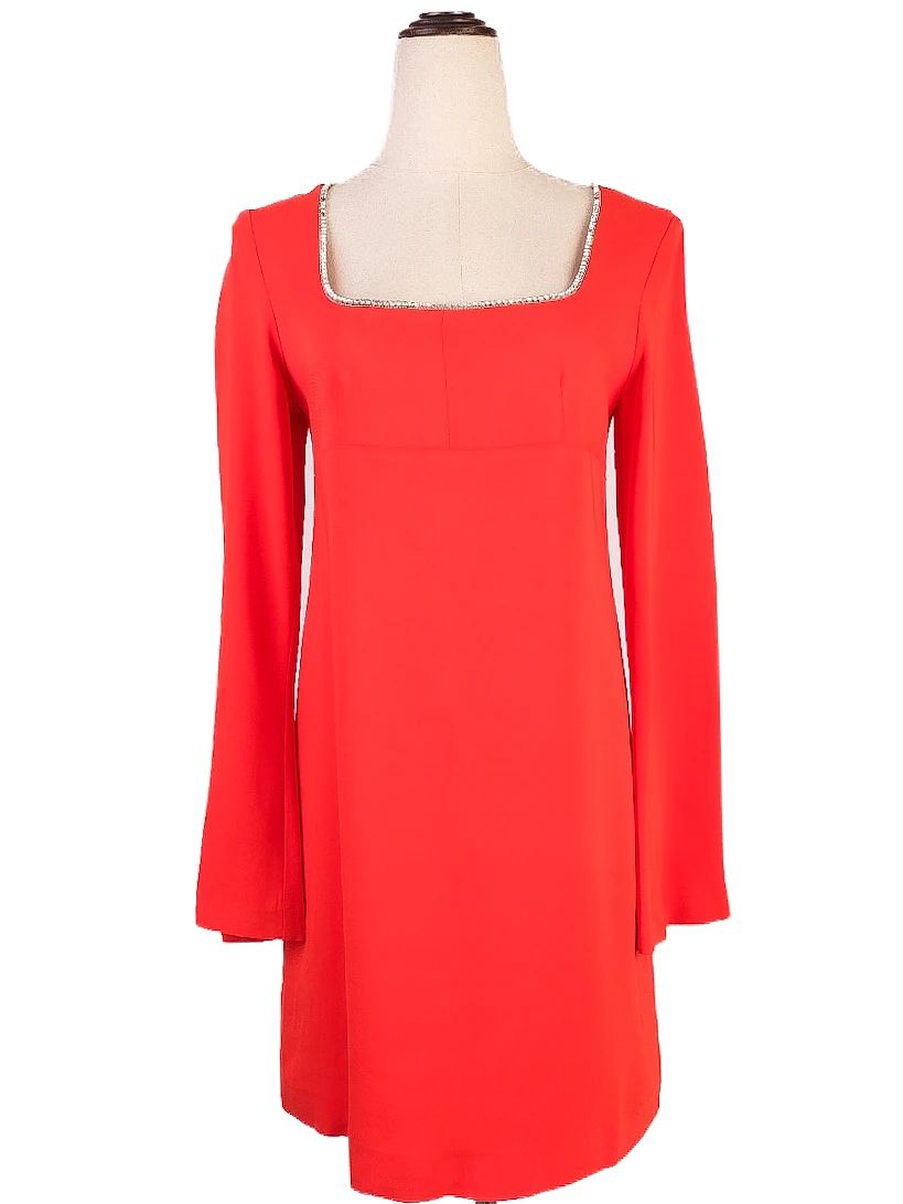 Excellent Pinko Red Long Sleeve Dress with Square Neckline