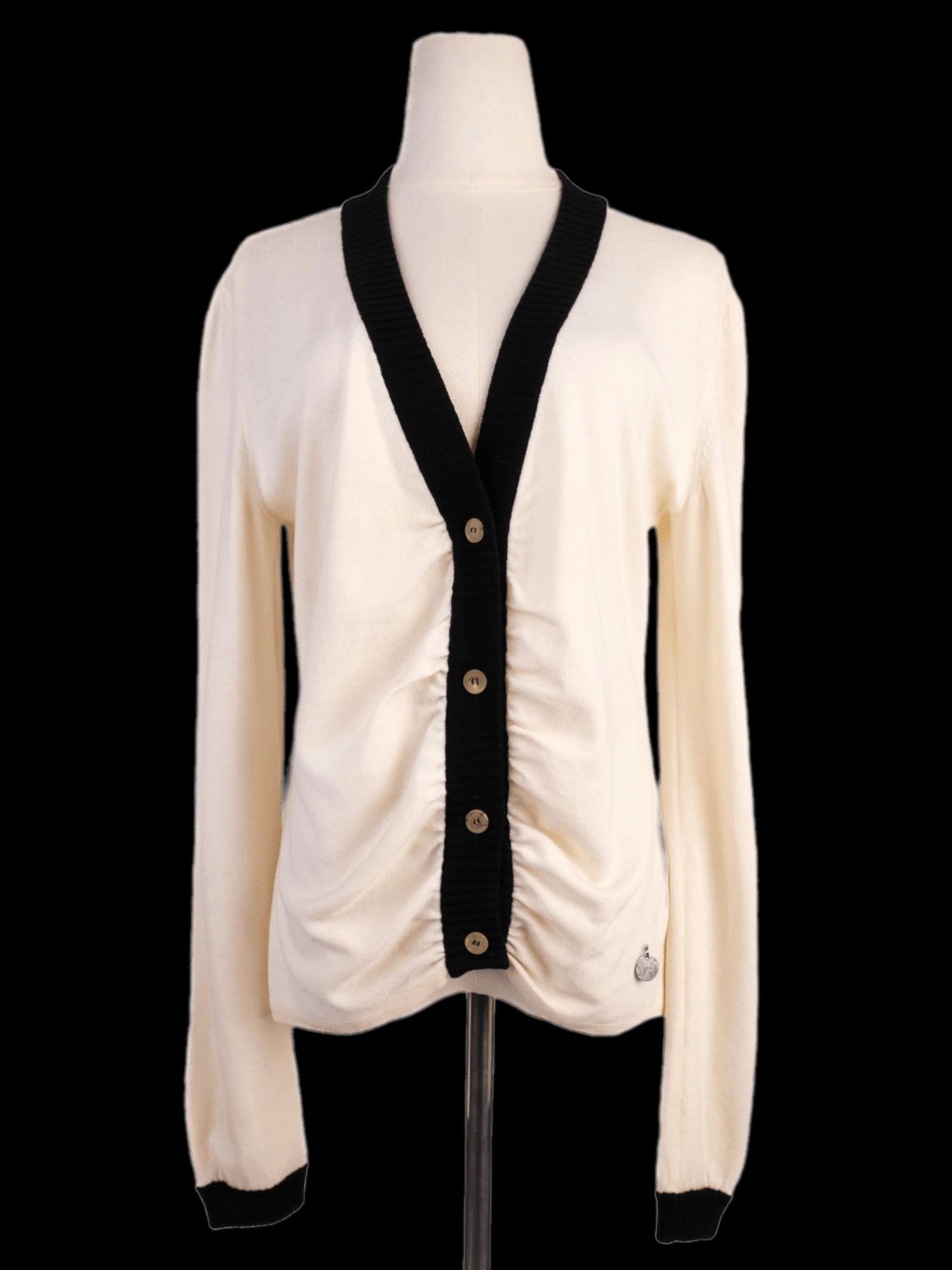 Excellent Valentino White Wool Cardigan Size M with Black Trim