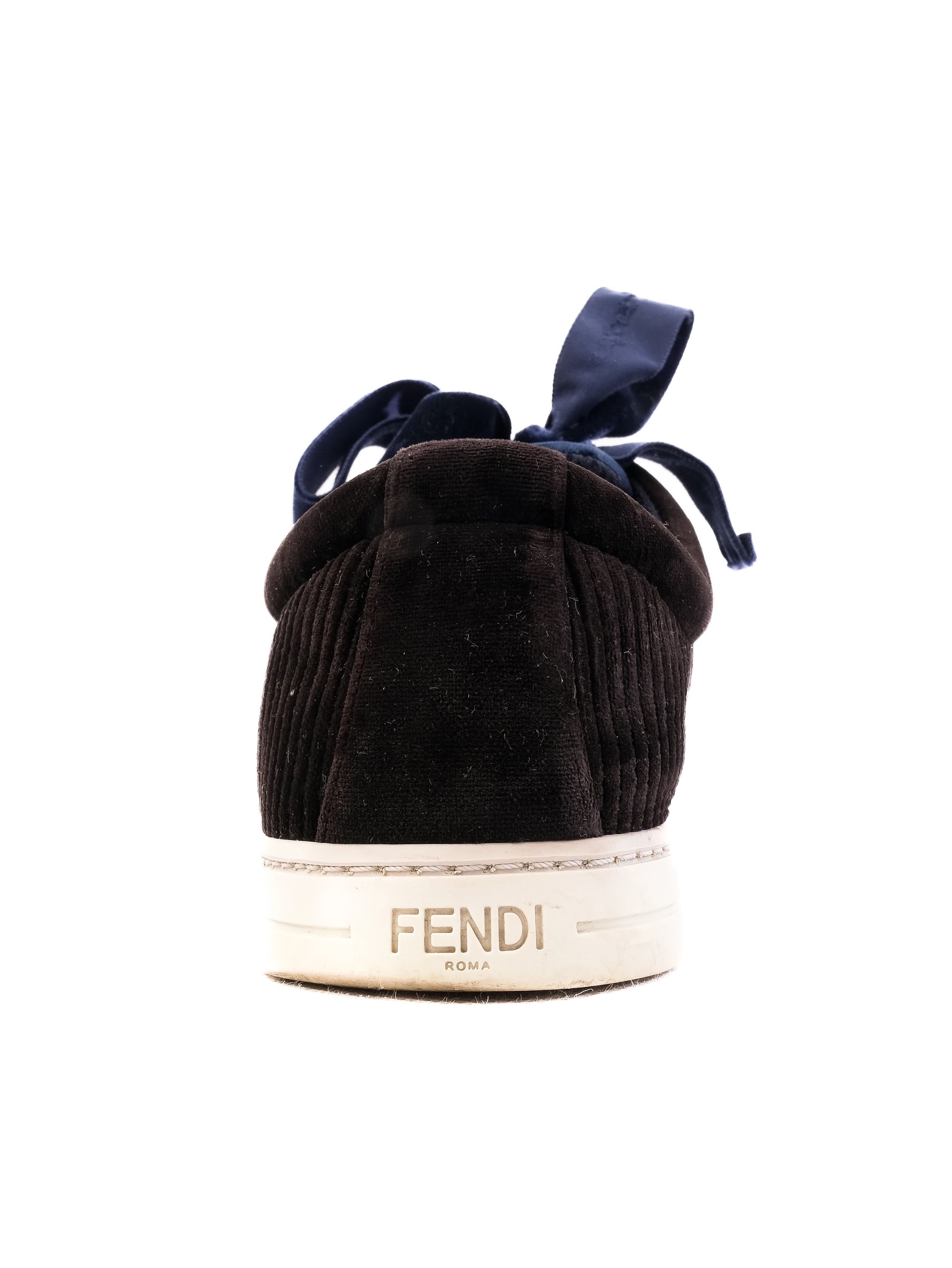 Excellent Fendi Black Fabric Sneakers Size 37 with Blue Accents