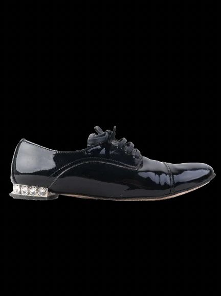 Excellent Miu Miu Black Leather Dress Shoes Size 36.5 with Rhinestones