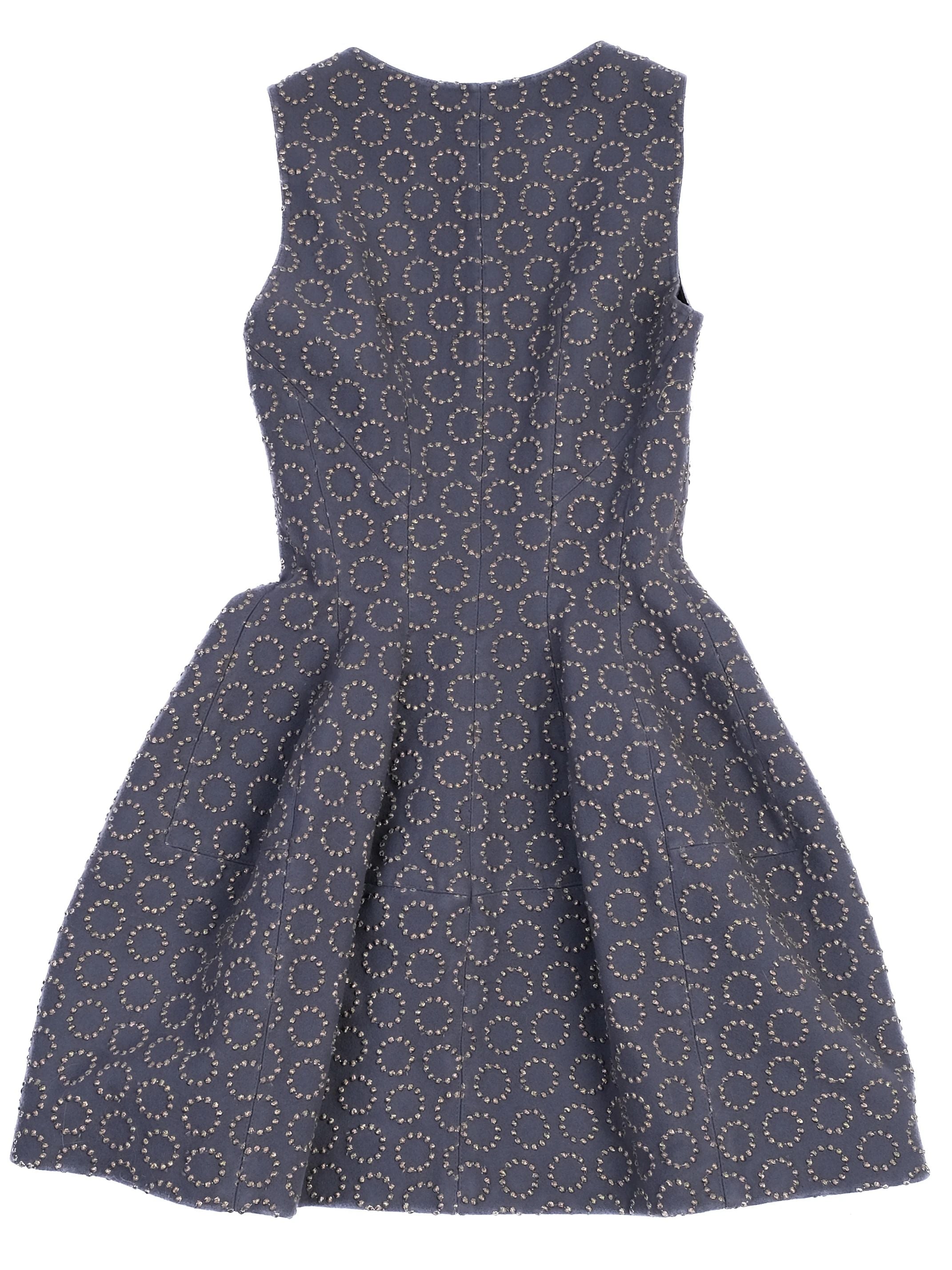 Excellent Alaia Sleeveless Dress Dark Blue Embroidered Wool Size N/A