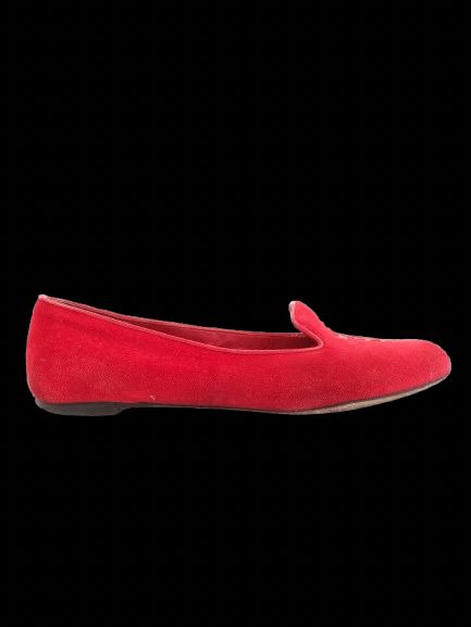 Good Alexander McQueen Red Velvet Slipper Shoes with Silver Skull Size 36