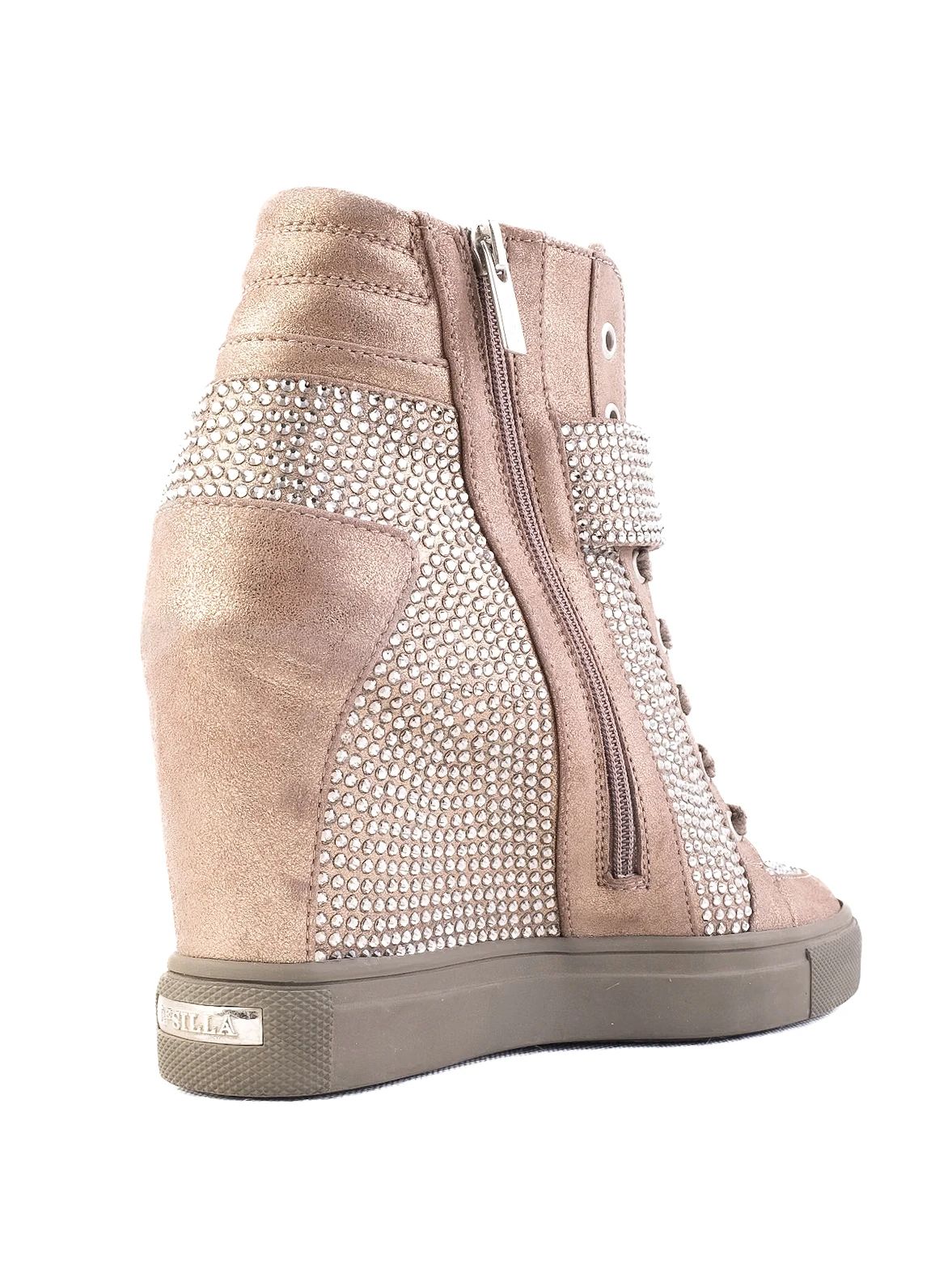 Perfect Lesilla Green Leather Wedge Sneakers with Rhinestones