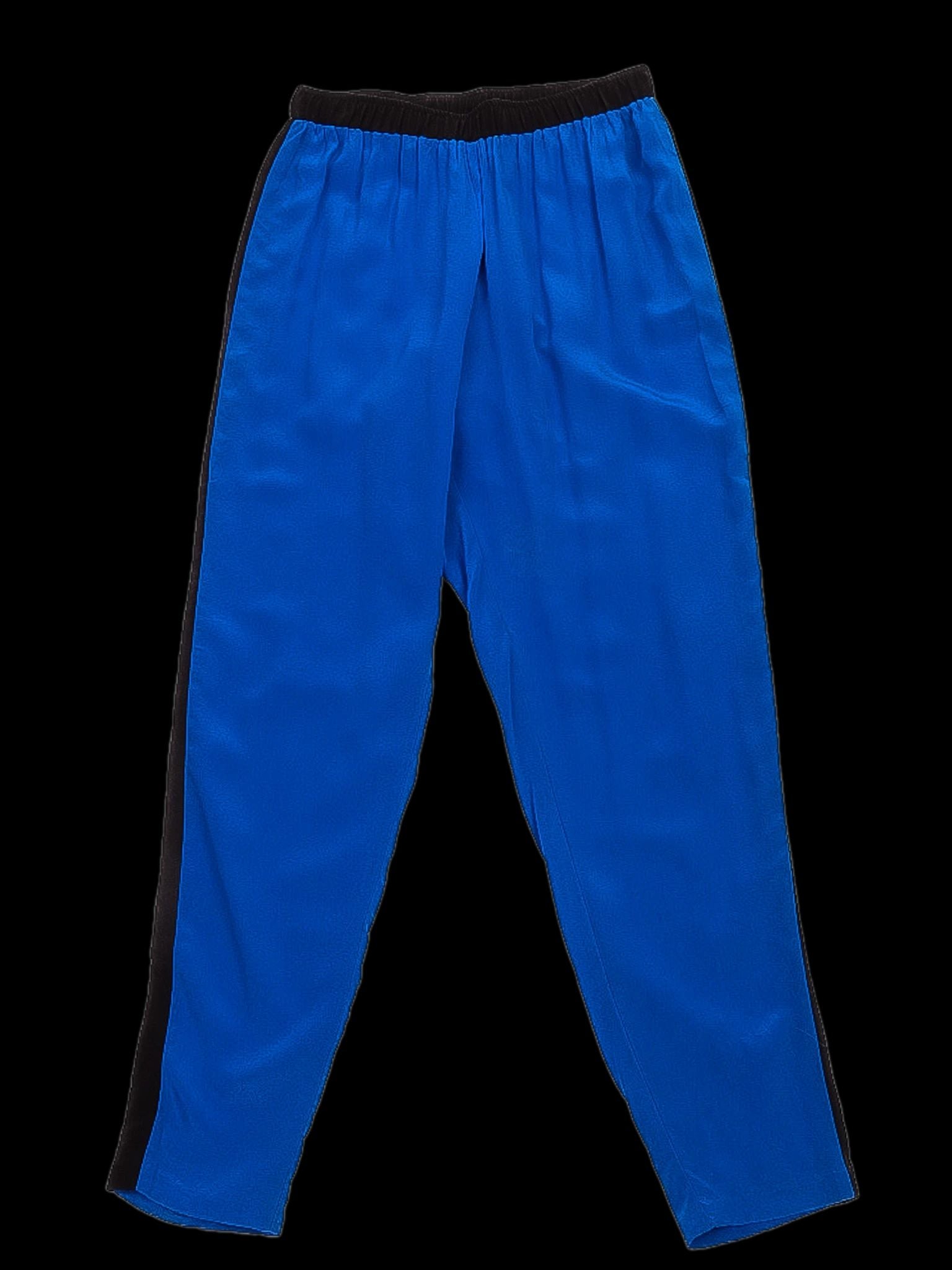 Excellent Alexis Blue Silk Pants S with Black Side Stripes
