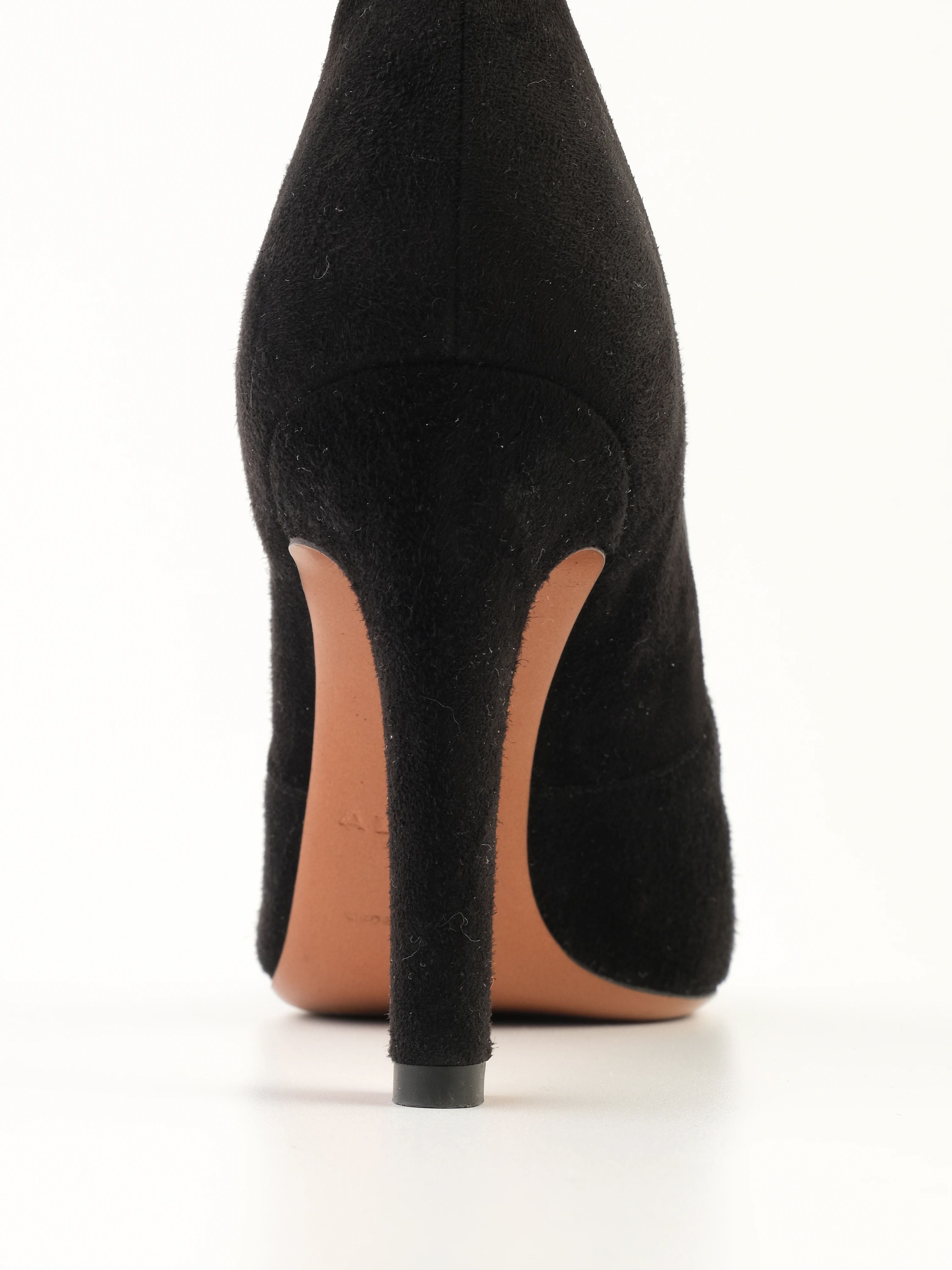 Excellent Alaia Black Genuine Suede High-Heeled Ankle Boots