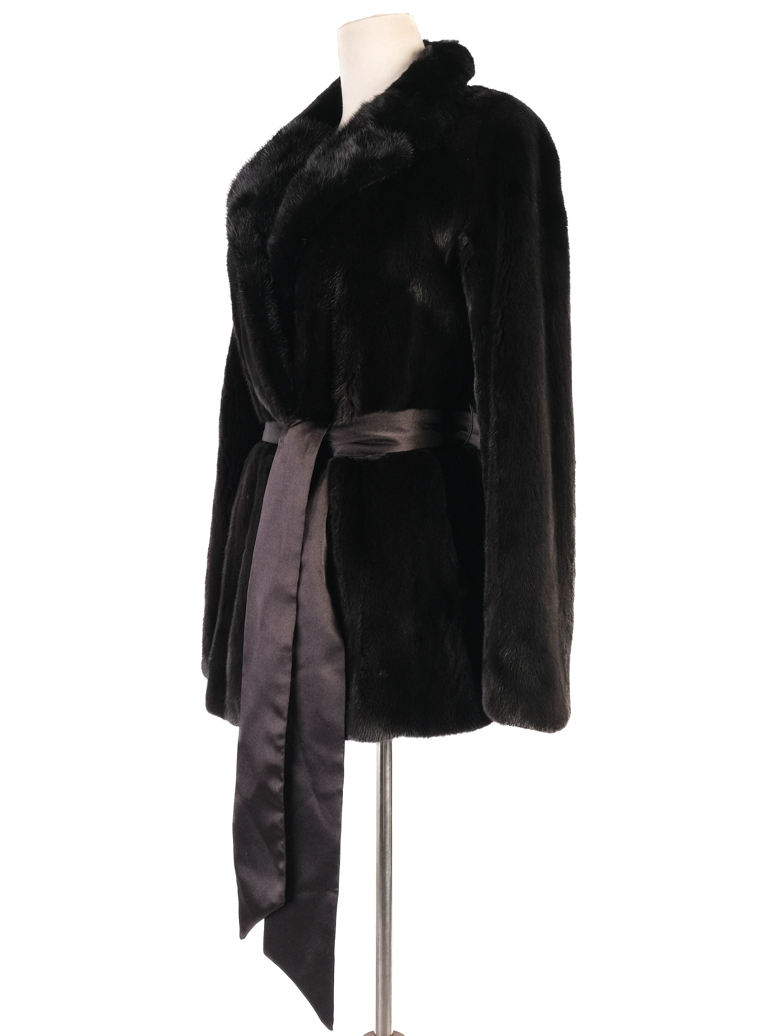Perfect Blackglama Black Fur Coat with Belt Size S