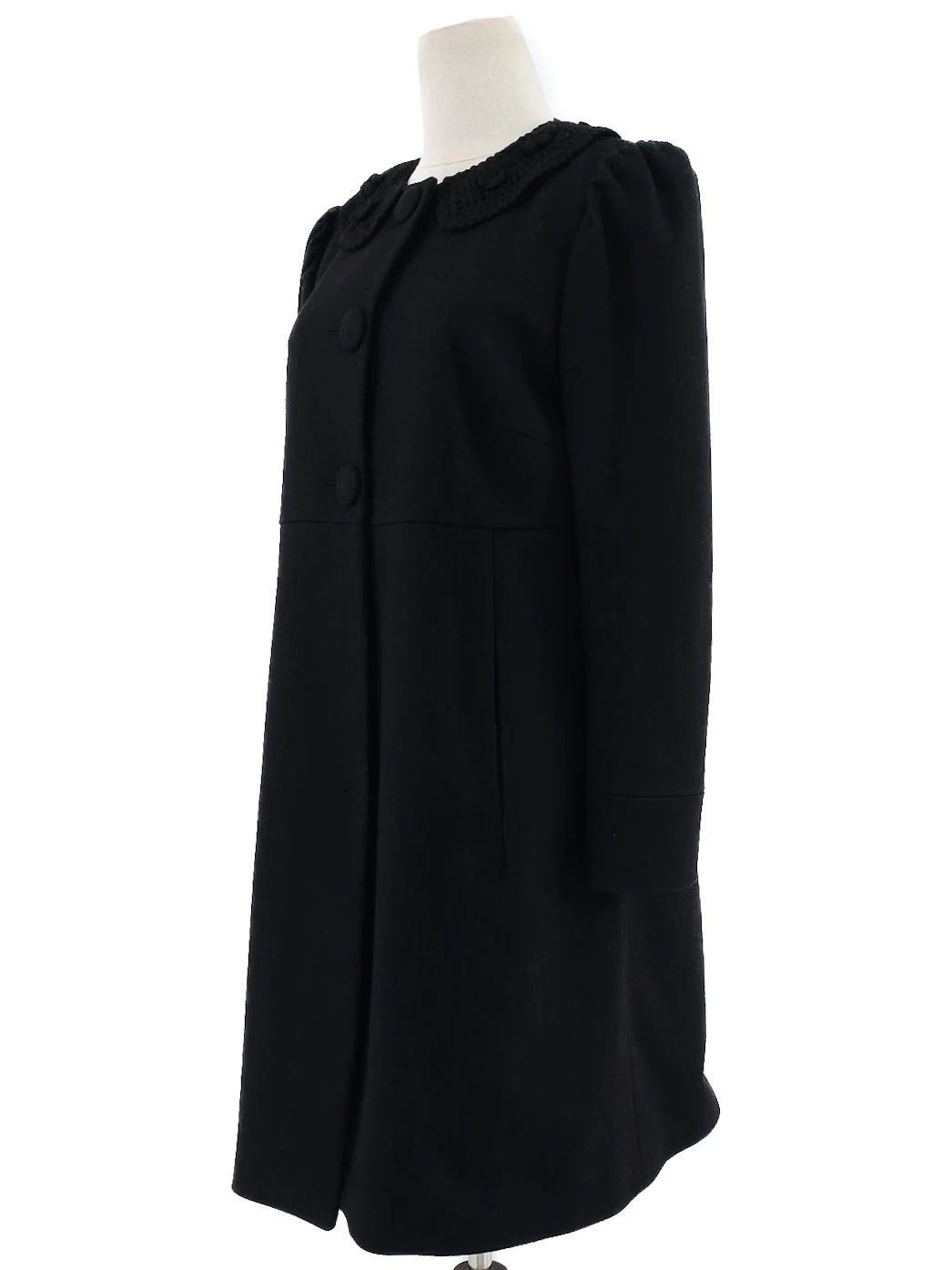 Excellent Red Valentino Black Wool Coat Size L with Textured Detail