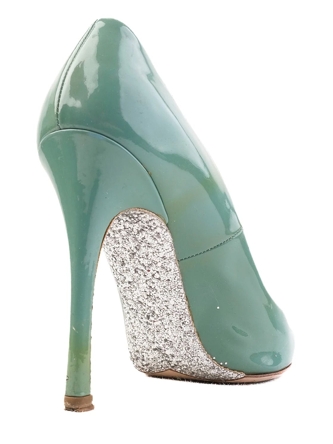 Excellent Miu Miu Green Leather High-Heeled Shoes Size 36.5