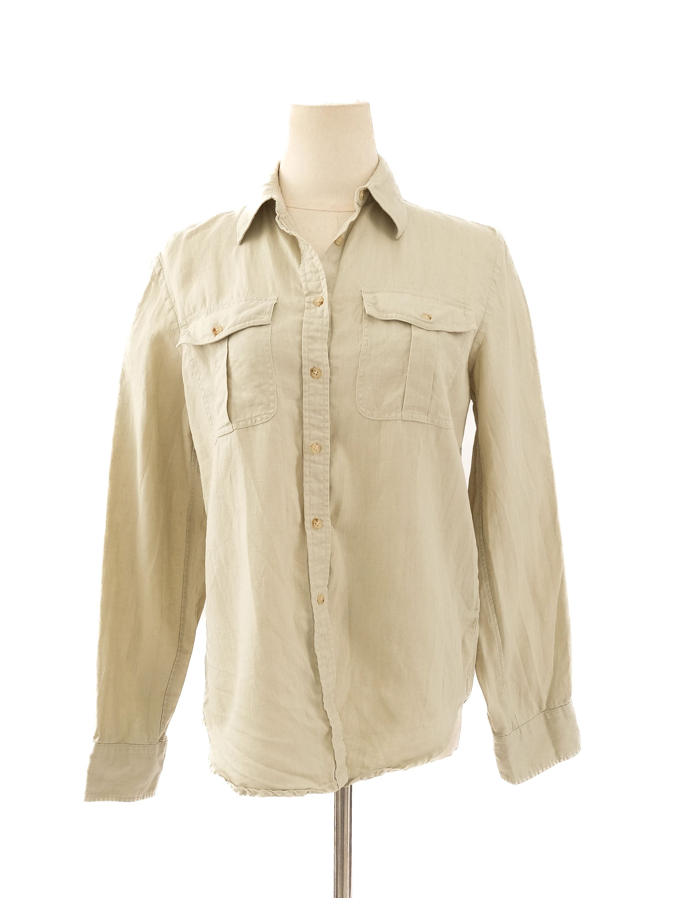 Excellent Ralph Lauren Green Linen Button-Up Shirt Size XS