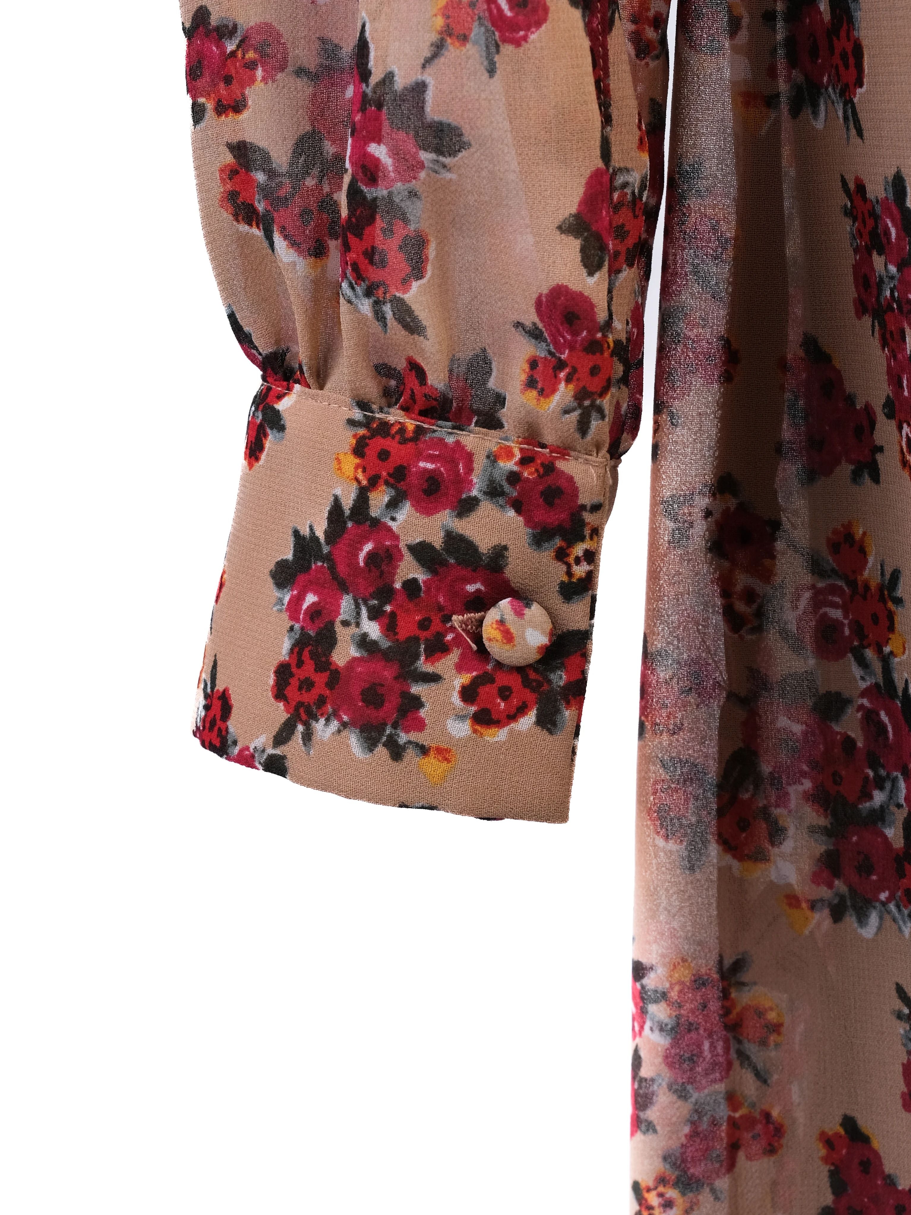 Excellent TWINSET Floral Dress Beige Red Size S Long Sleeve V-neck