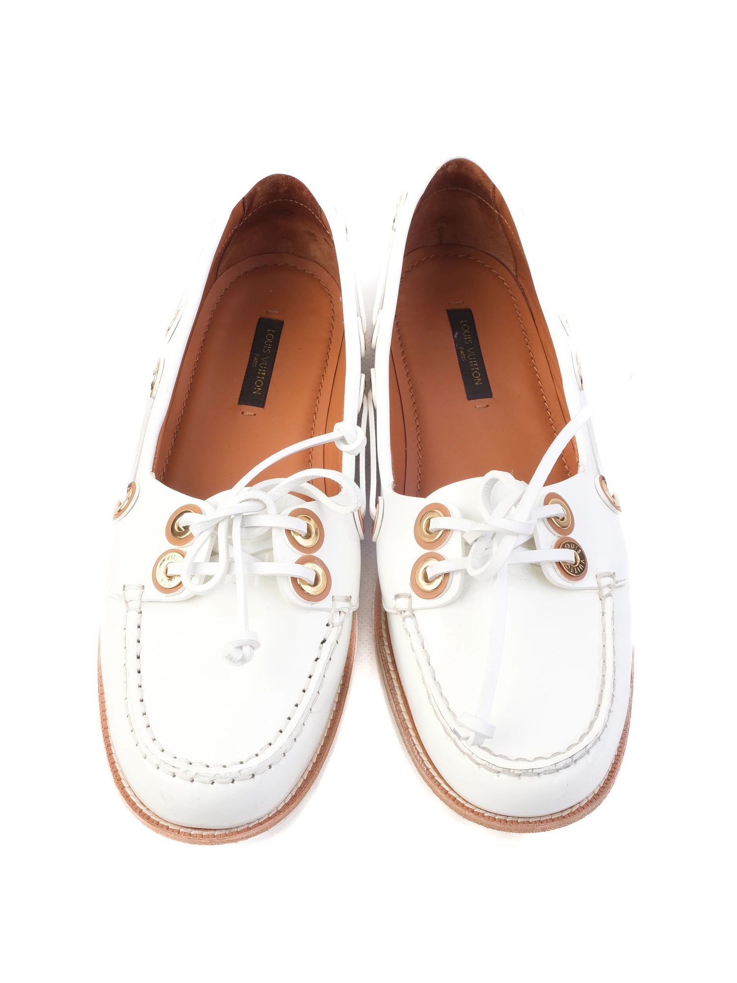 Excellent Louis Vuitton Women White Leather Boat Shoe Size 40