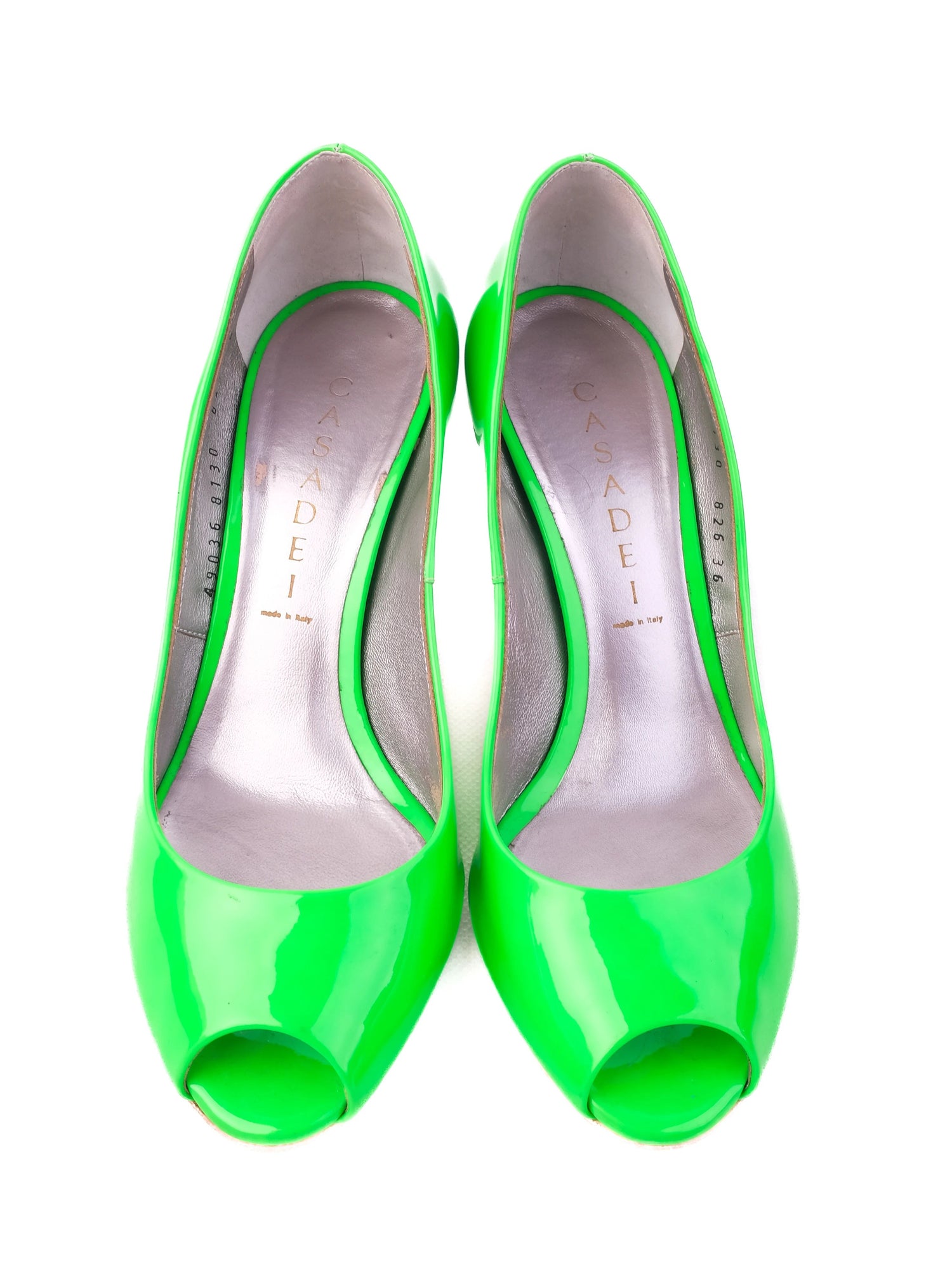 Excellent Casadei Green Leather Stiletto Heels Size 36 Peep-Toe