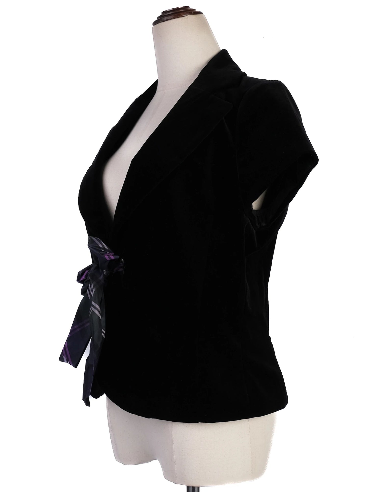 Excellent Escada Black Viscose Jacket Size S with Plaid Bow Detail