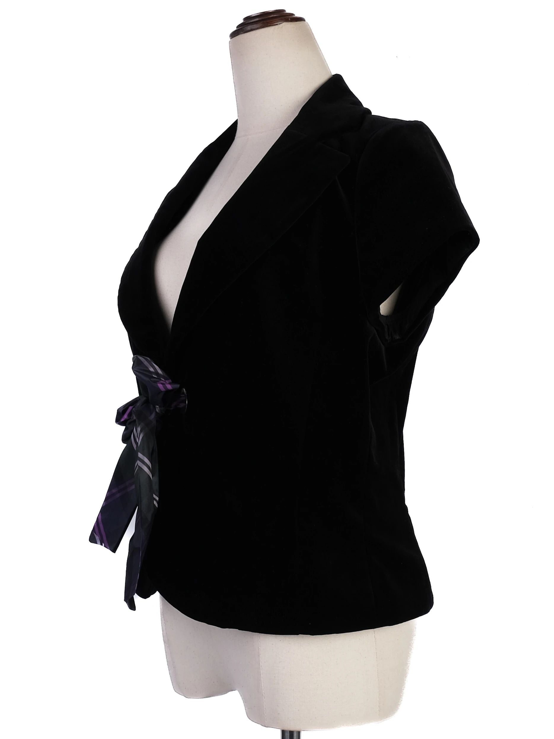 Excellent Escada Black Viscose Jacket Size S with Plaid Bow Detail