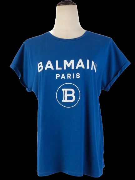 Excellent Balmain Blue Cotton T-Shirt Size M with Logo