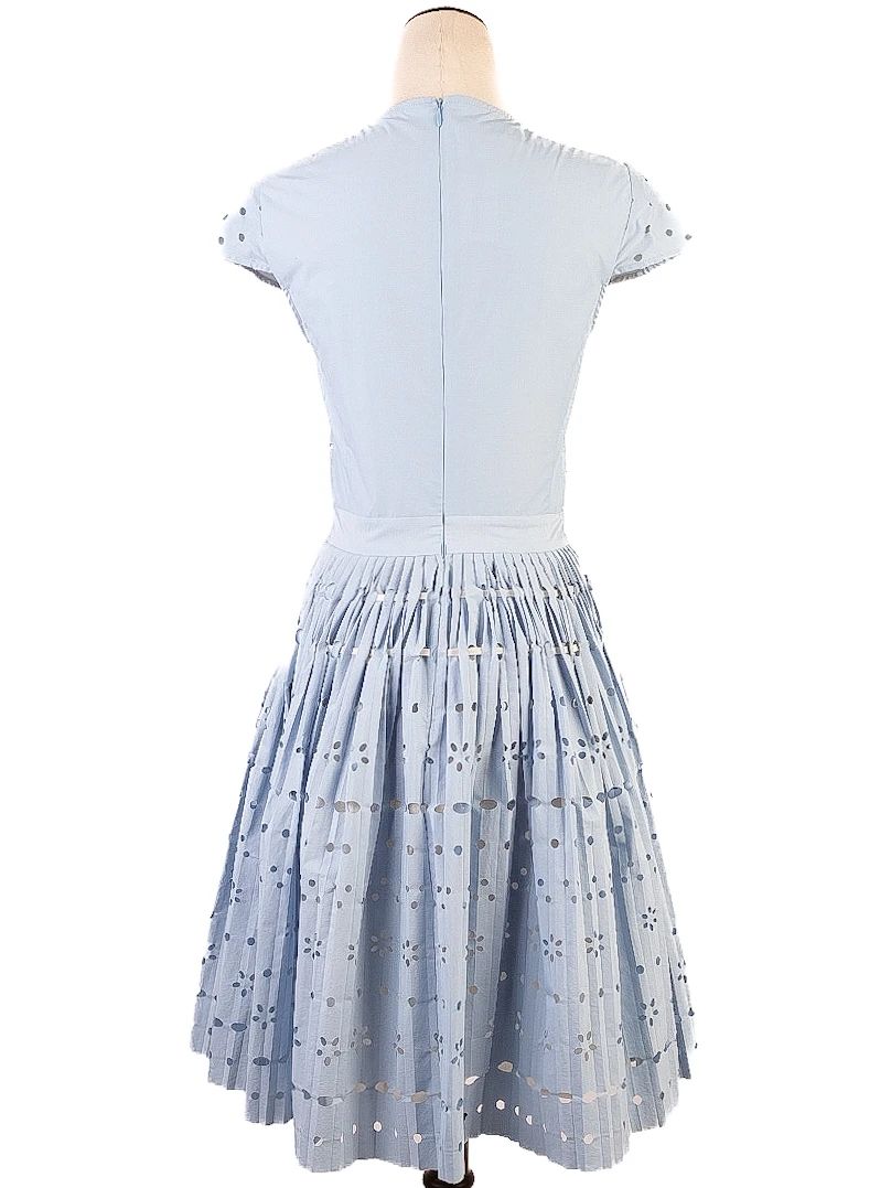Excellent Moschino Light Blue Dress M Polyester Eyelet Pleated Skirt