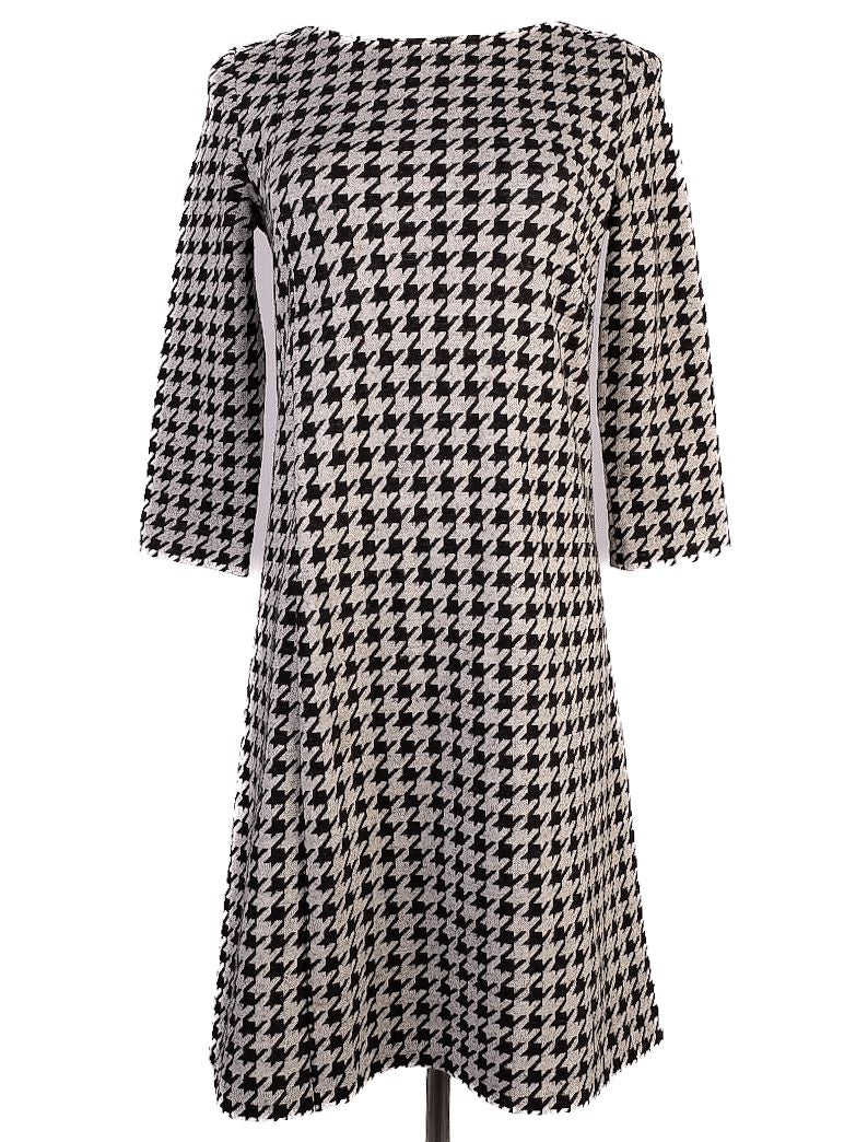 EXCELLENT MaxCo Houndstooth Dress Wool Size S Black White 3/4 Sleeve