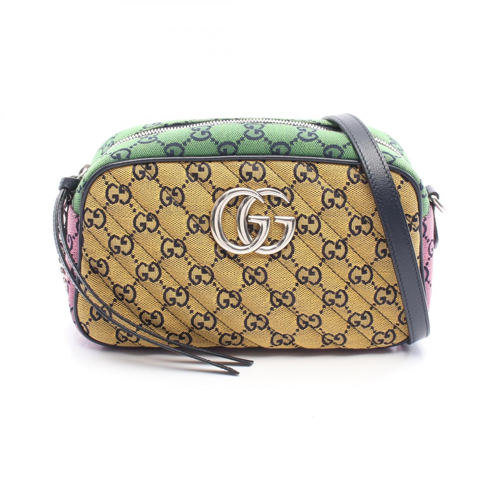 Gucci Gg Marmont Gg Canvas Quilted Shoulder Bag Yellow Navy Multicolor Canvas 447632