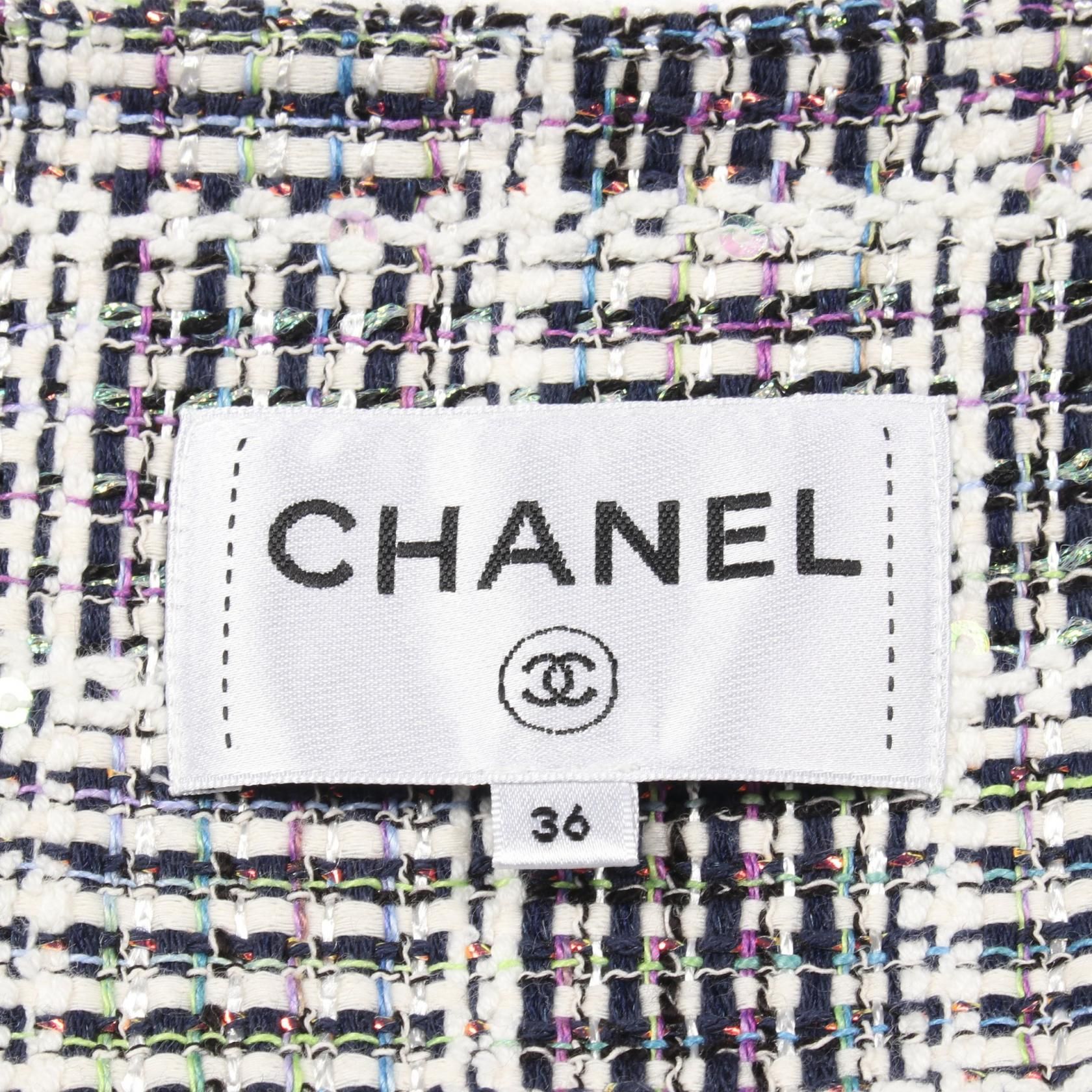 Chanel White Navy Multicolor Coco Mark Dress Fabric P 58812