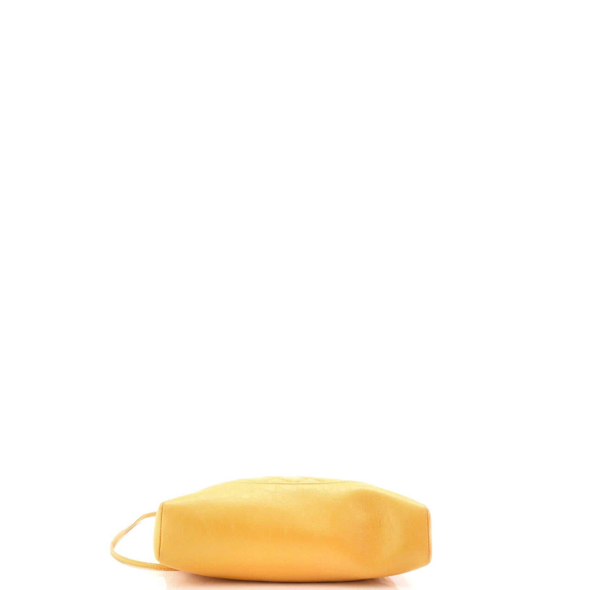 Chanel Yellow Shopping Bag Clutch With Chain Quilted Shiny Lambskin Small