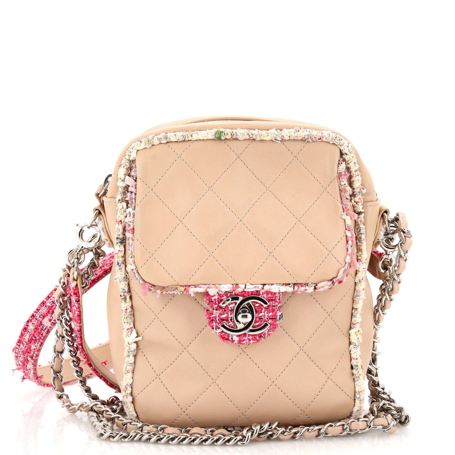 Chanel Elegant Trim Single Flap Bag Quilted Lambskin With Tweed Vertical