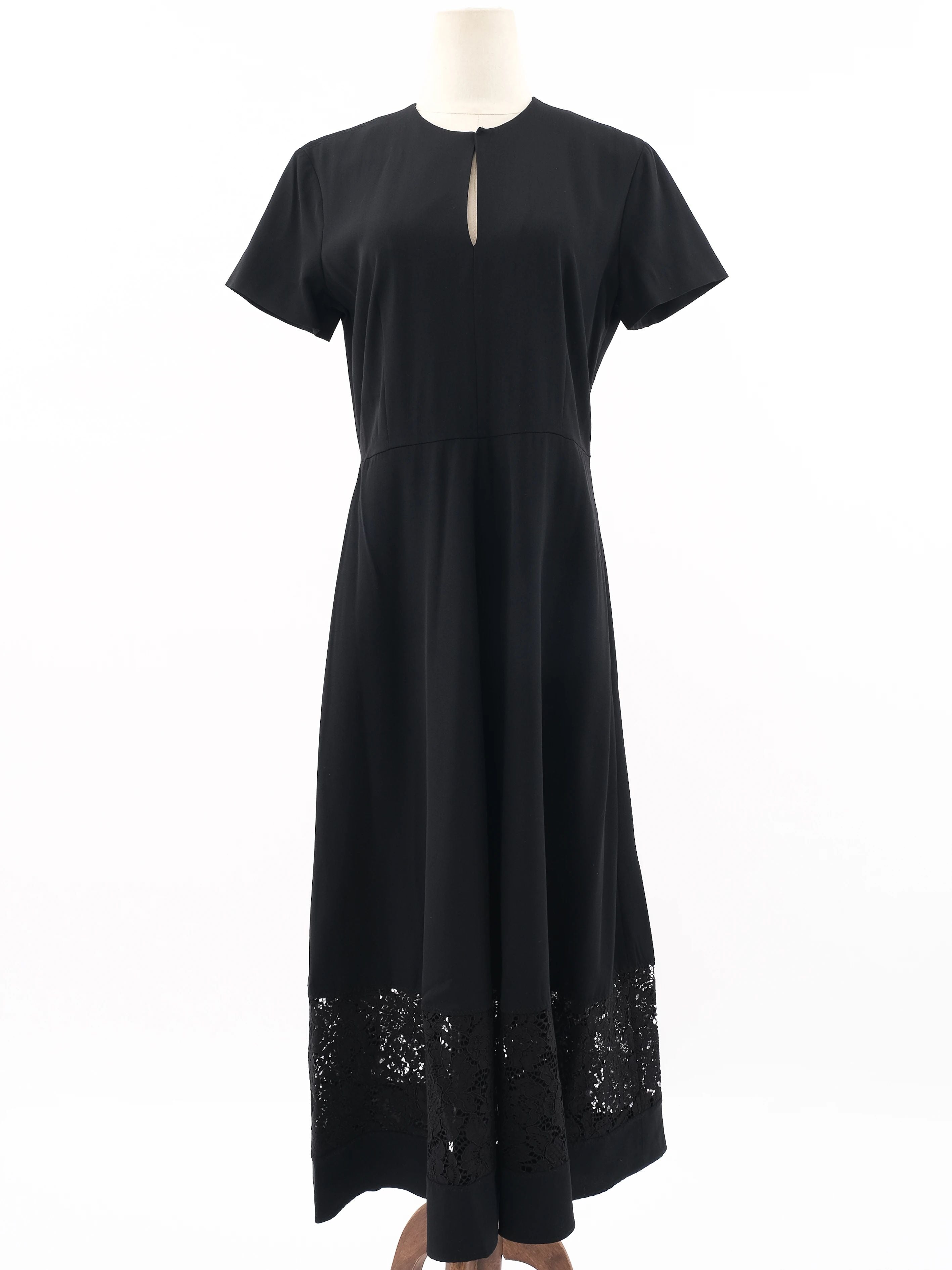 Excellent Marella Black Wool Dress with Lace Detailing Size N/A