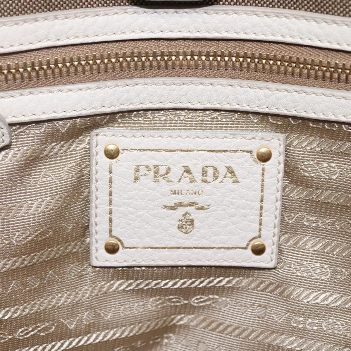 Prada Hand Bag Canvas Beige White Gold Auth