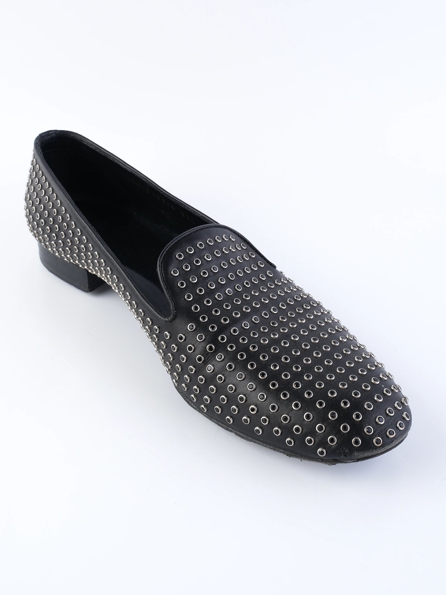 Yves Saint Laurent Black Leather Loafers Size 39.5 with Metallic Studs