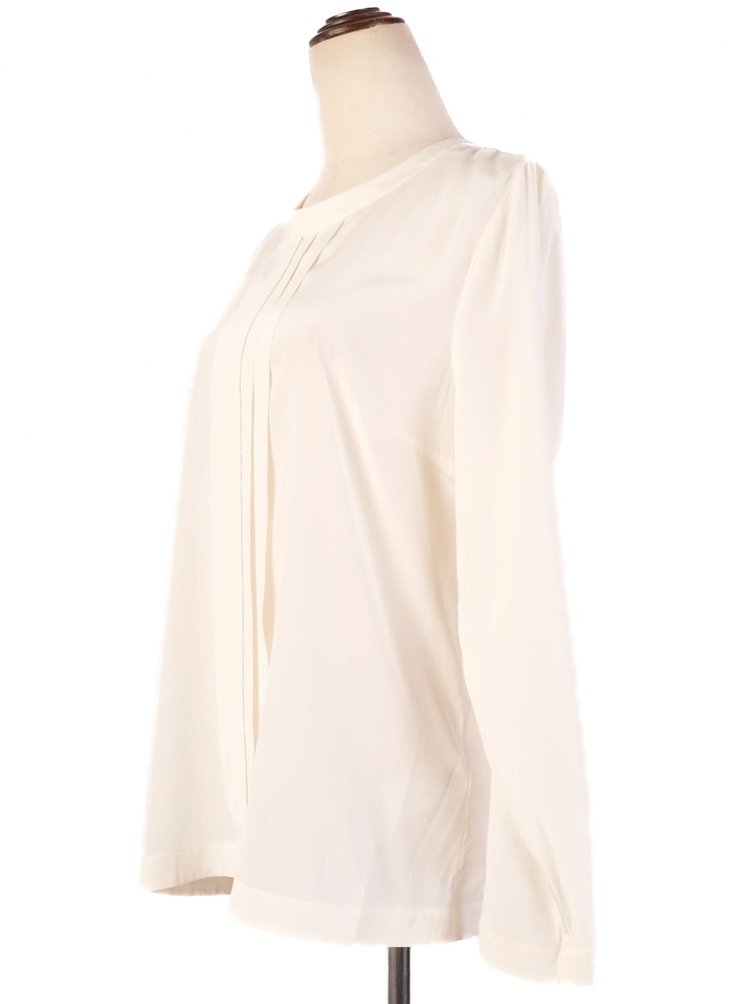 Excellent Peserico White Silk Blouse with Pleated Detailing Size M