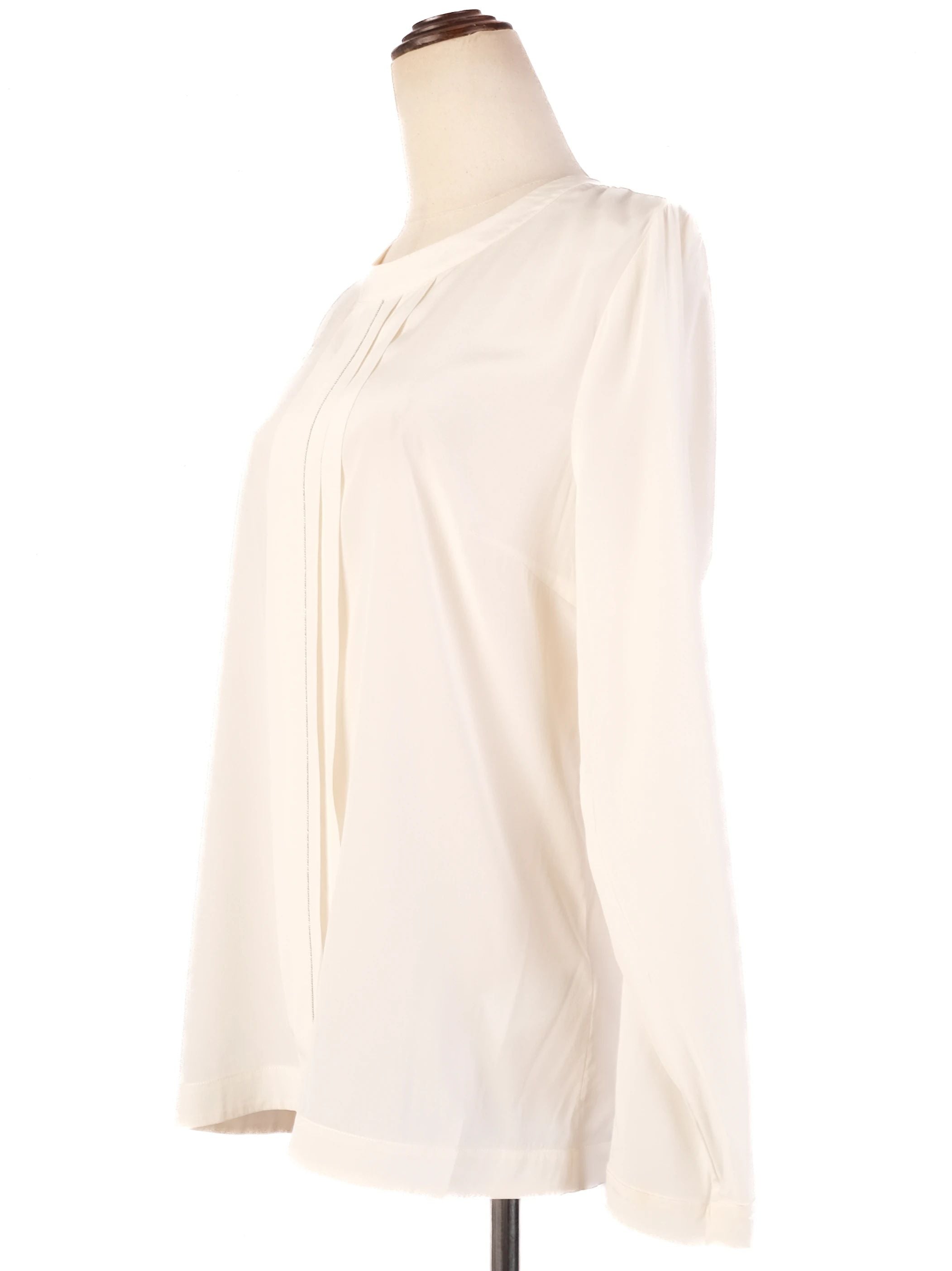 Excellent Peserico White Silk Blouse with Pleated Detailing Size M