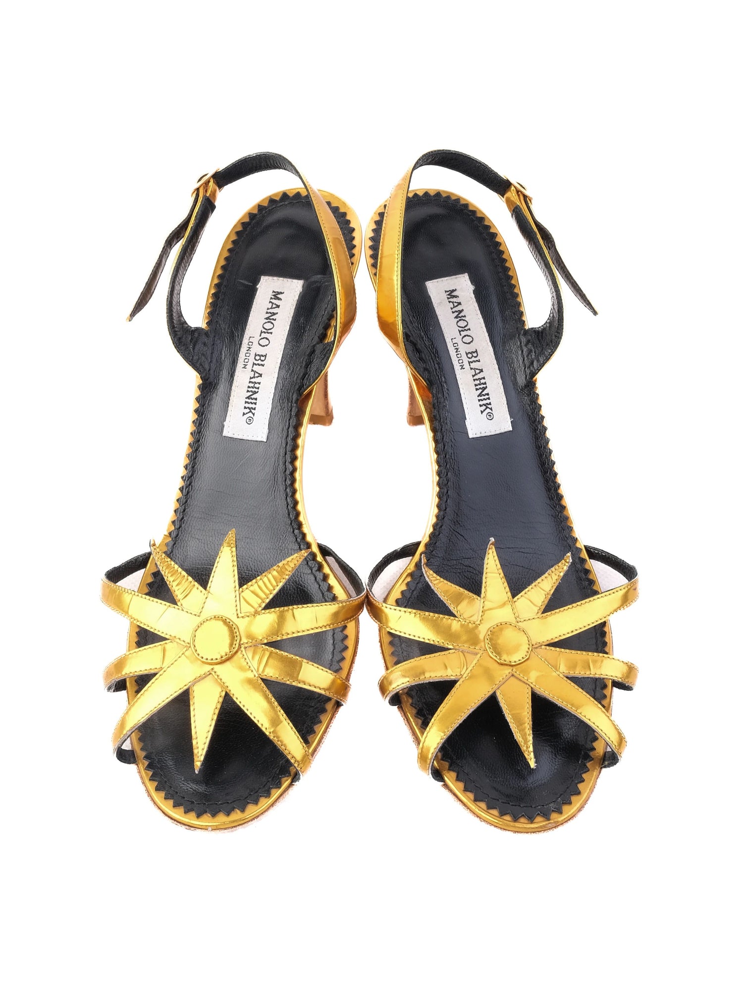 Excellent Manolo Blahnik Yellow Leather High-Heeled Sandals Size N/A