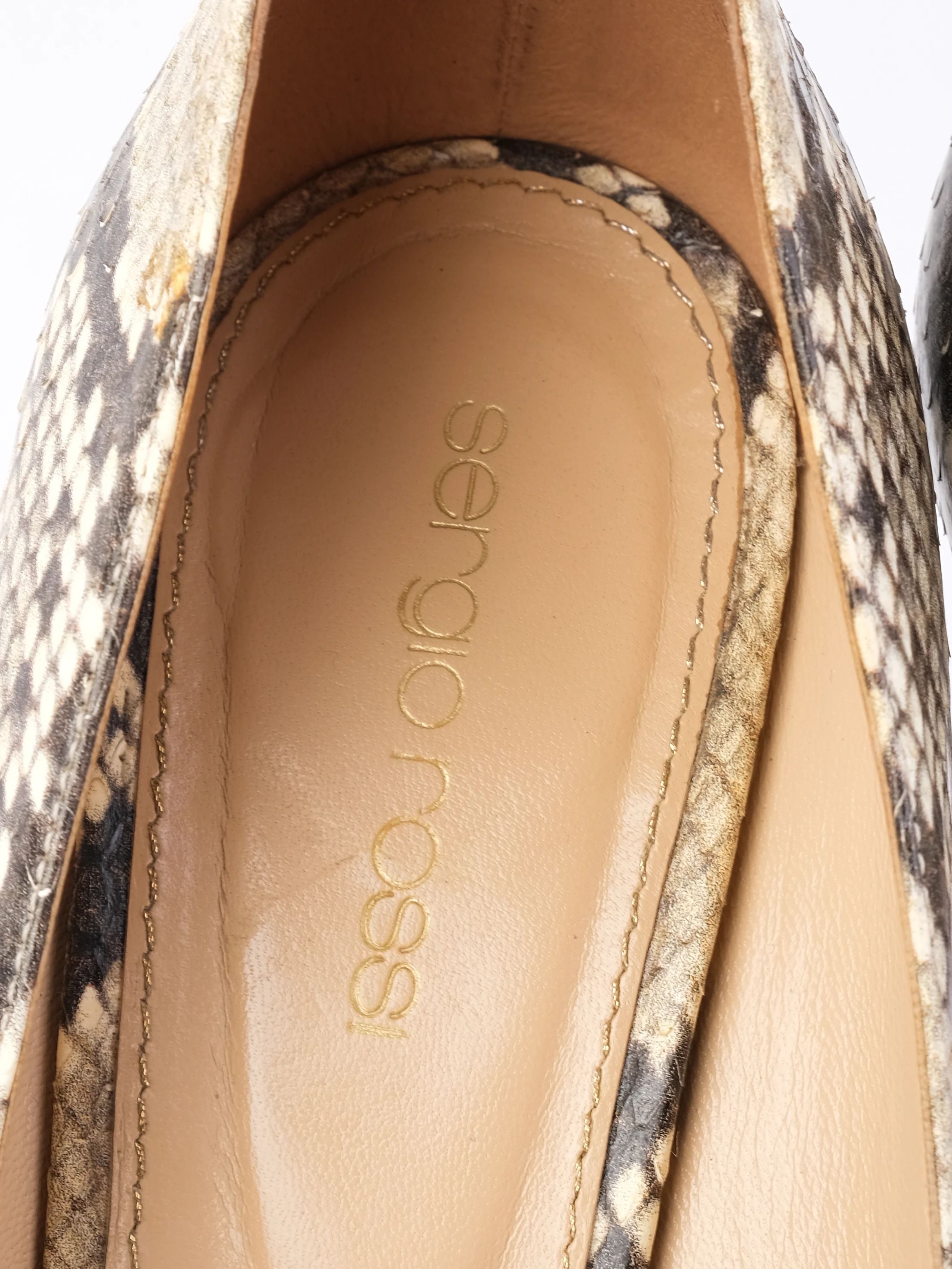 Excellent Sergio Rossi High Heeled Snakeskin Leather Shoes Size 38.5