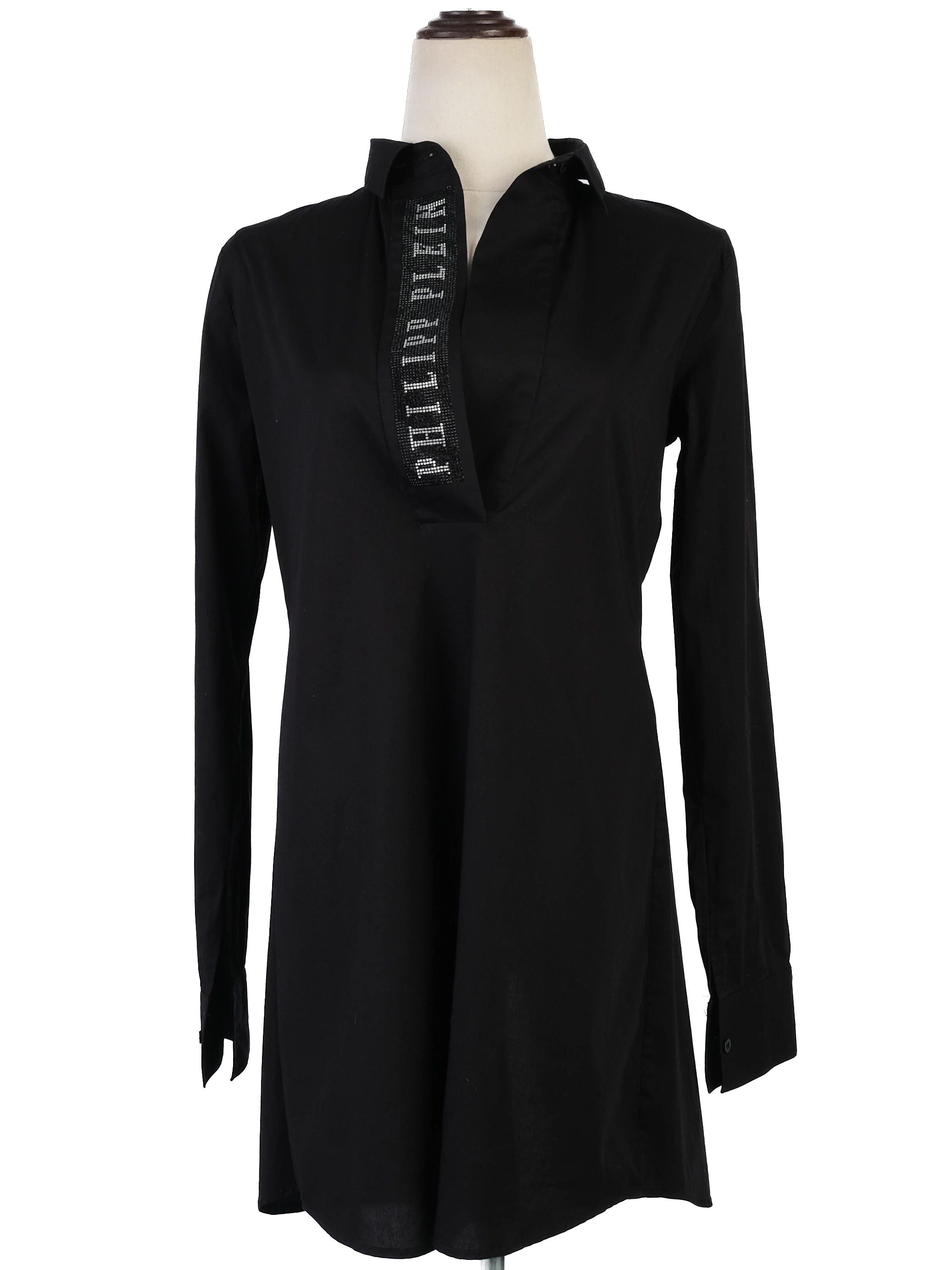 Excellent Phillipp Plein Black Long Sleeve Tunic Shirt Size S