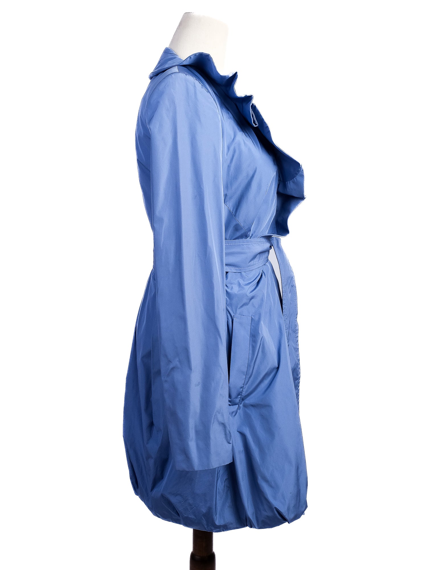 Excellent Pinko Blue Trench Coat Size M with Ruffled Collar