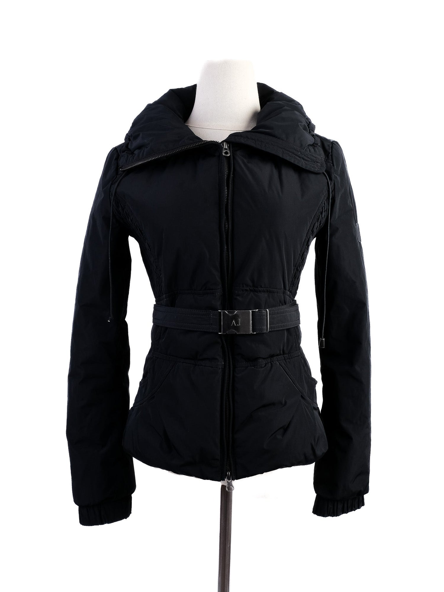 Excellent Armani Jeans Black Puffy Jacket Size S with Belt