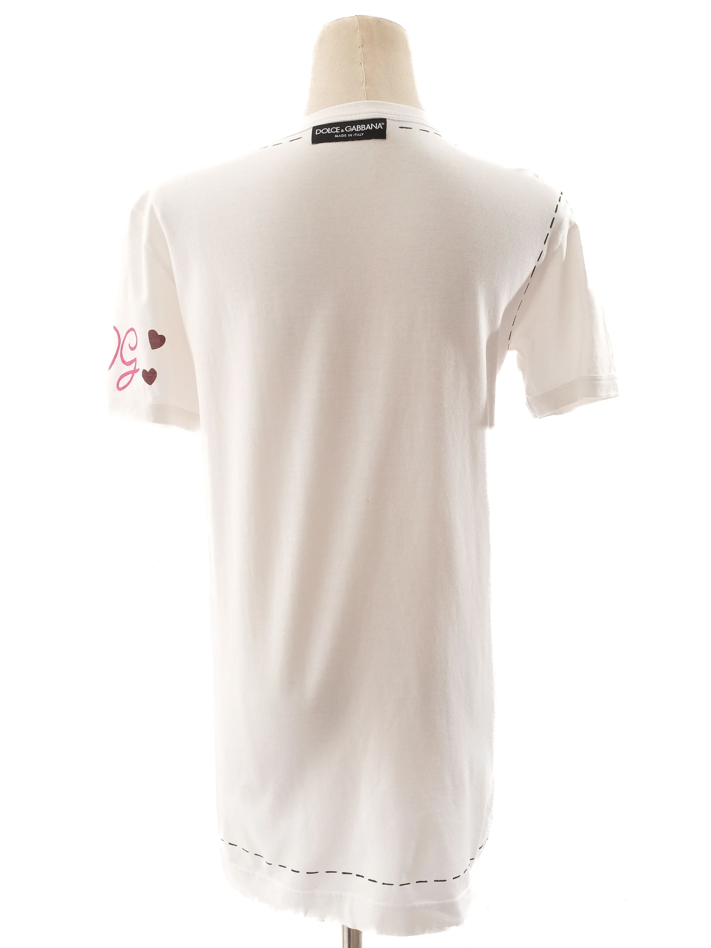 Excellent Dolce Gabbana White Cotton T-Shirt with Embroidery Size M