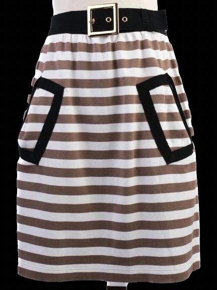 Excellent Moschino Striped Skirt Size M with Black Pockets & Buckle