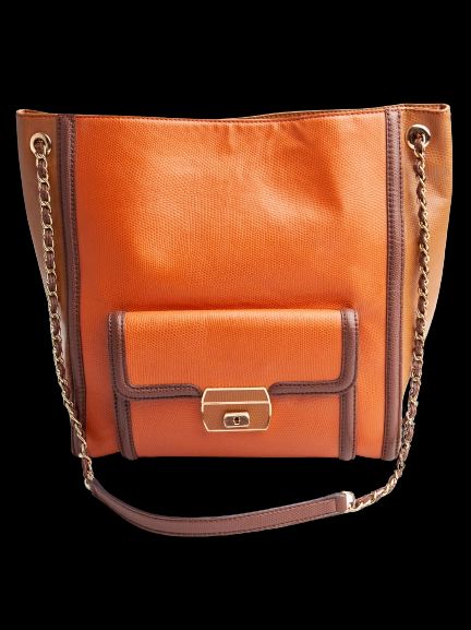 Moschino Orange Leather Handbag with Gold Chain Straps