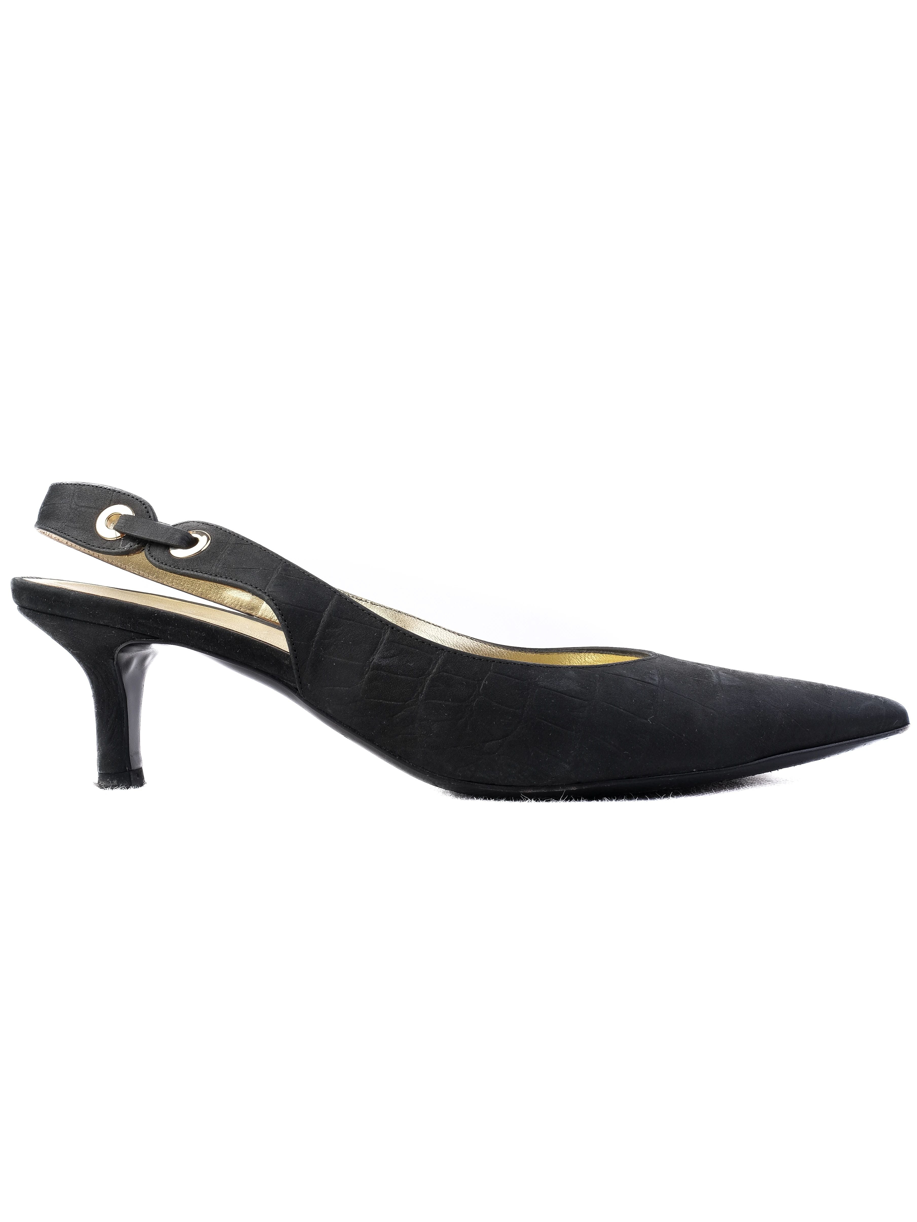 Escada Black Leather Slingback High Heel Shoes with Metal Eyelets