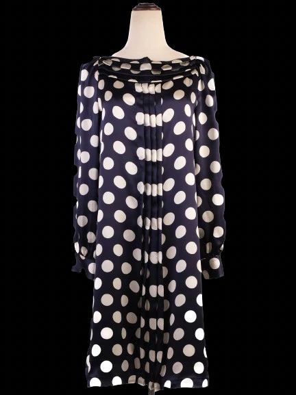 Excellent Moschino Silk Dress Navy White Polka Dots Size N/A