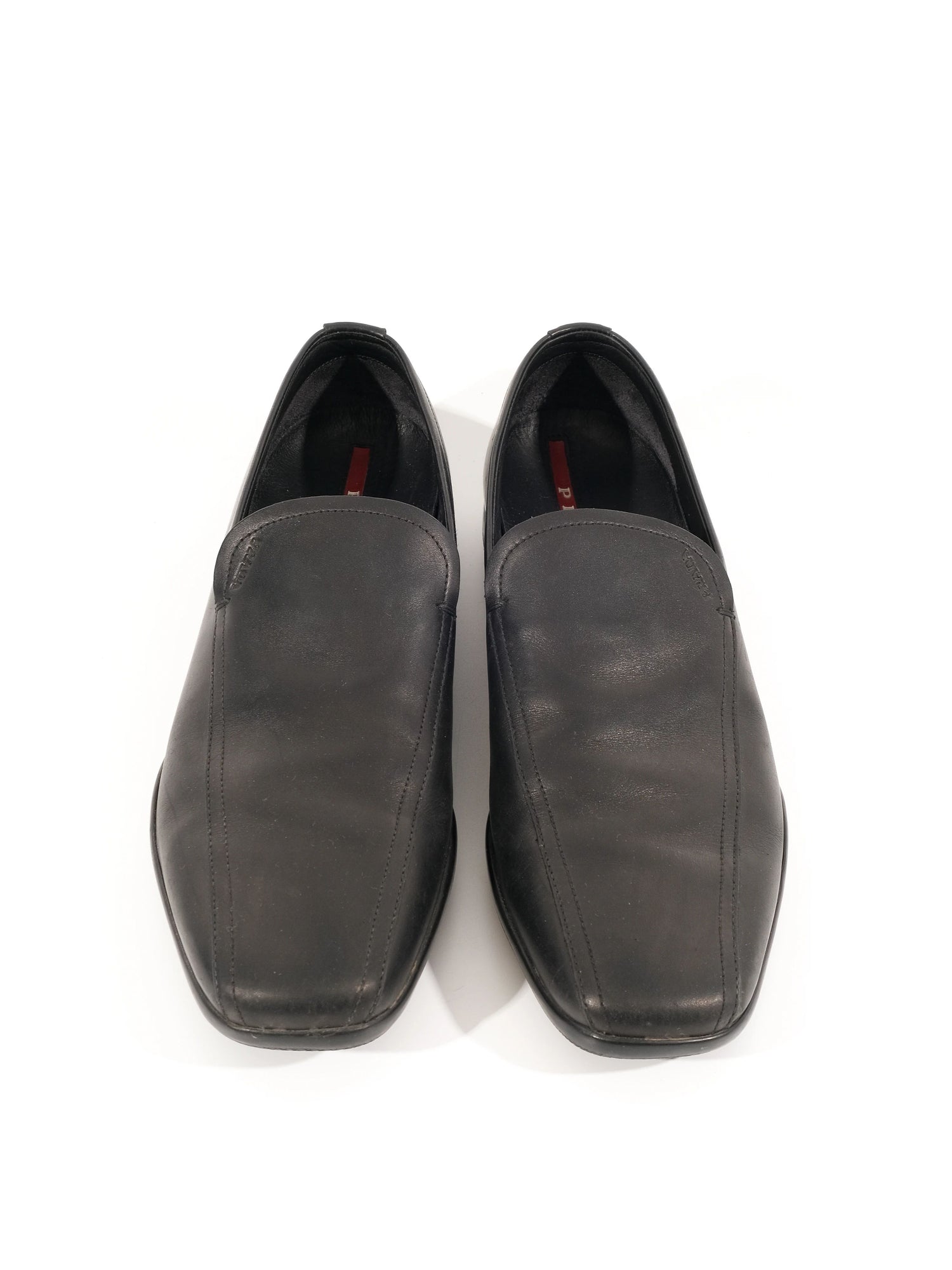 Excellent Prada Black Leather Slip-On Shoes Size 41 for Men
