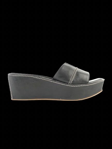 Excellent Sergio Rossi Black Leather Wedge Sandals with Platform Heel