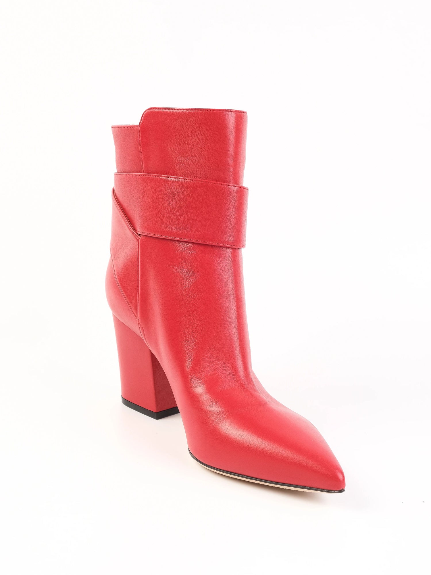 NEW Sergio Rossi Red Leather Ankle Boots Size 36.5 with Block Heel