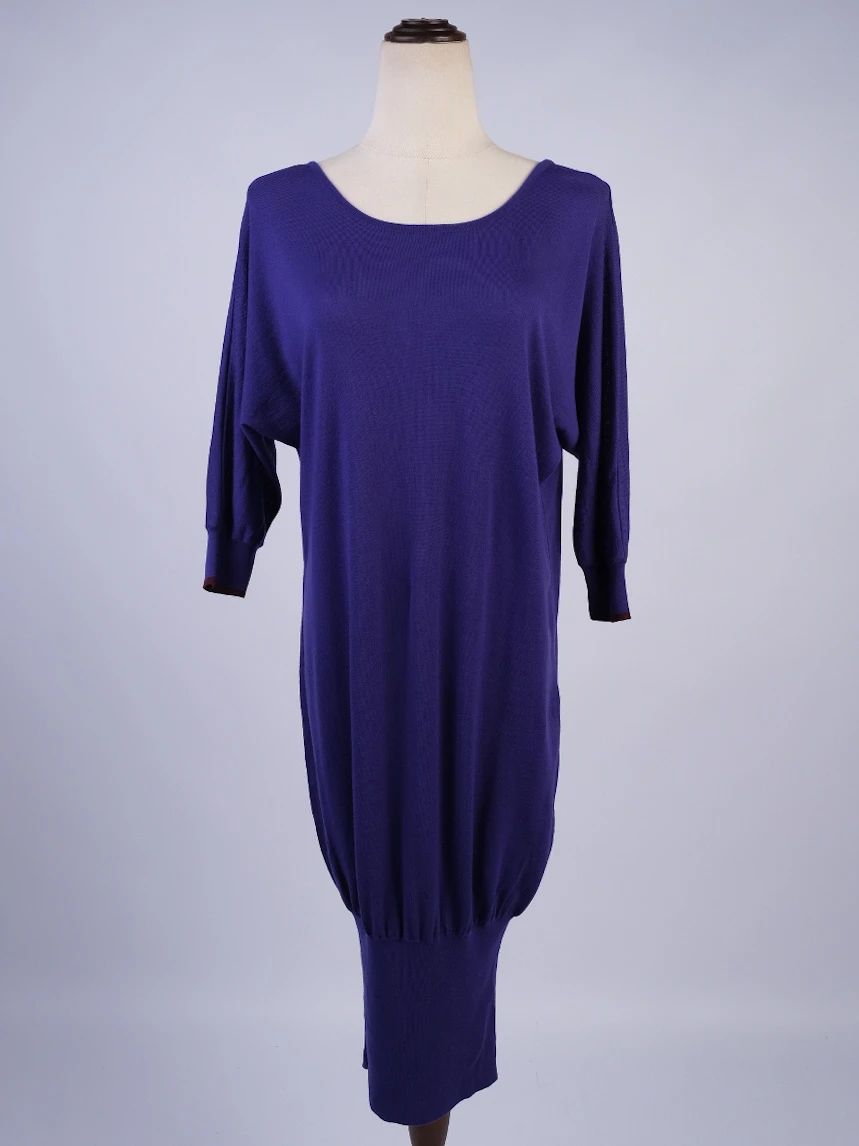 Excellent Emilio Pucci Purple Wool Dress Size L Long Sleeve