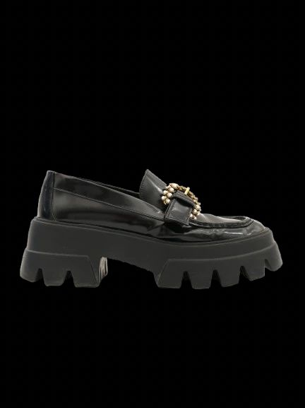 Average Uterque Black Leather Platform Loafers with Buckle Size 39