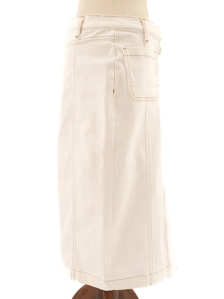 Excellent Pinko White Denim Midi Skirt Size S with Pockets
