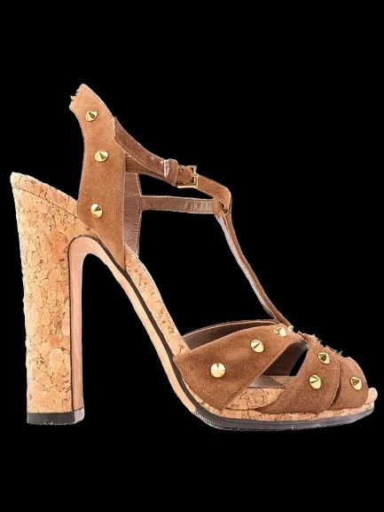 Excellent Gucci Orange High-Heeled Sandals Size 36 with Cork Heel
